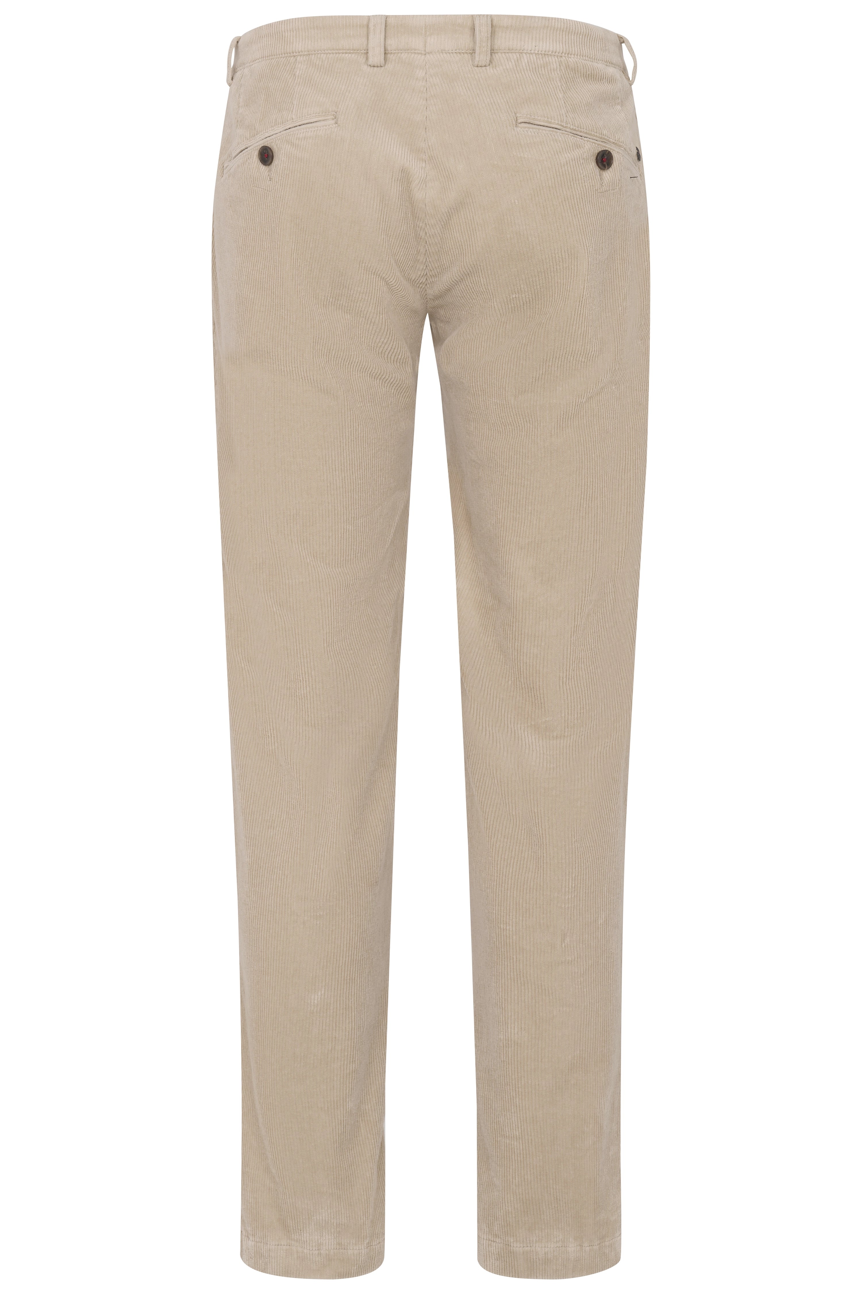 Beige Cordhose, Rückansicht, legeres Bild. Elegante Details, ideal für stilvolle Auftritte mit bugatti.