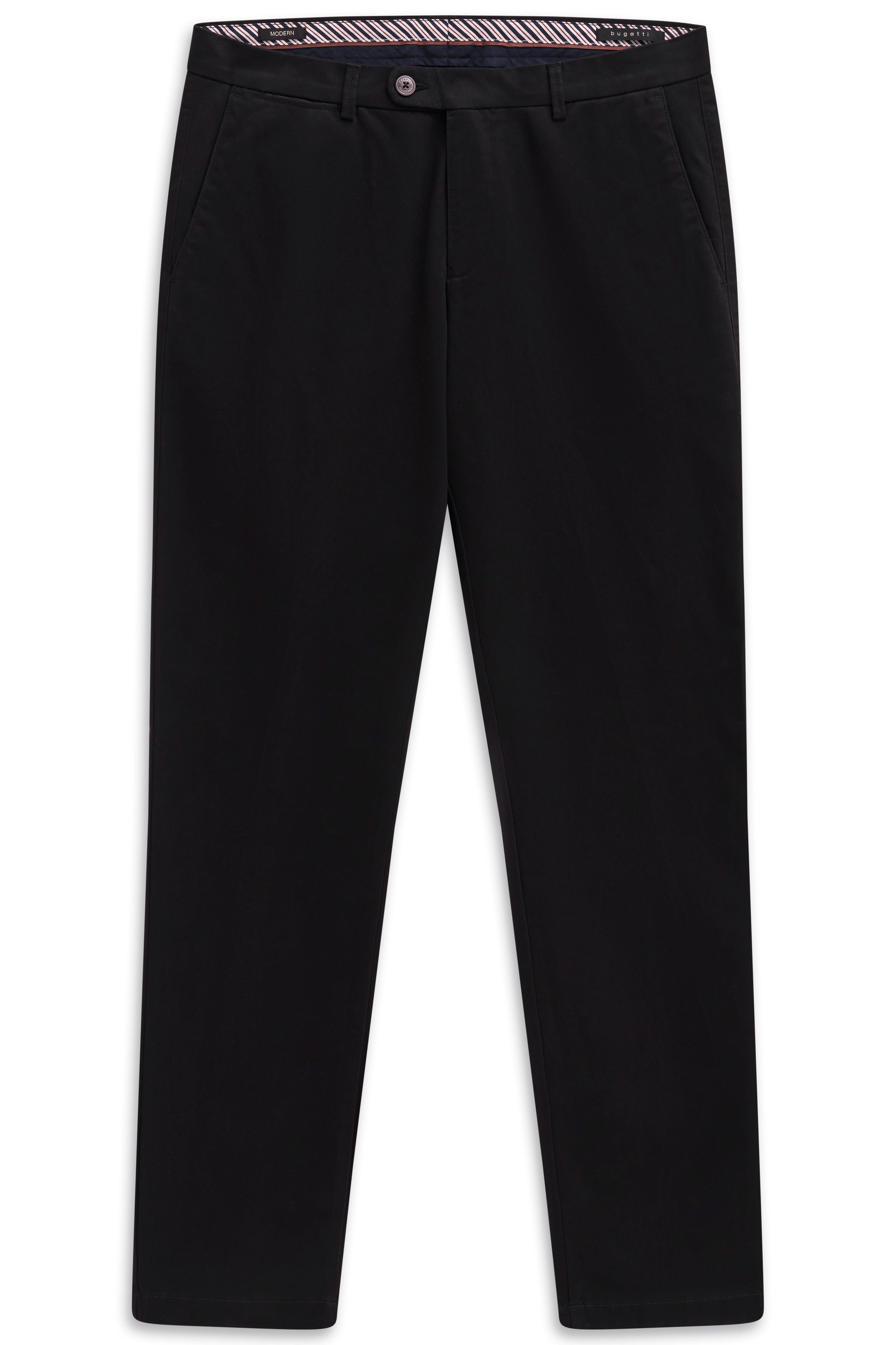 Schwarze bugatti Chinohose, legeres Büstenbild, zeitloses Design.