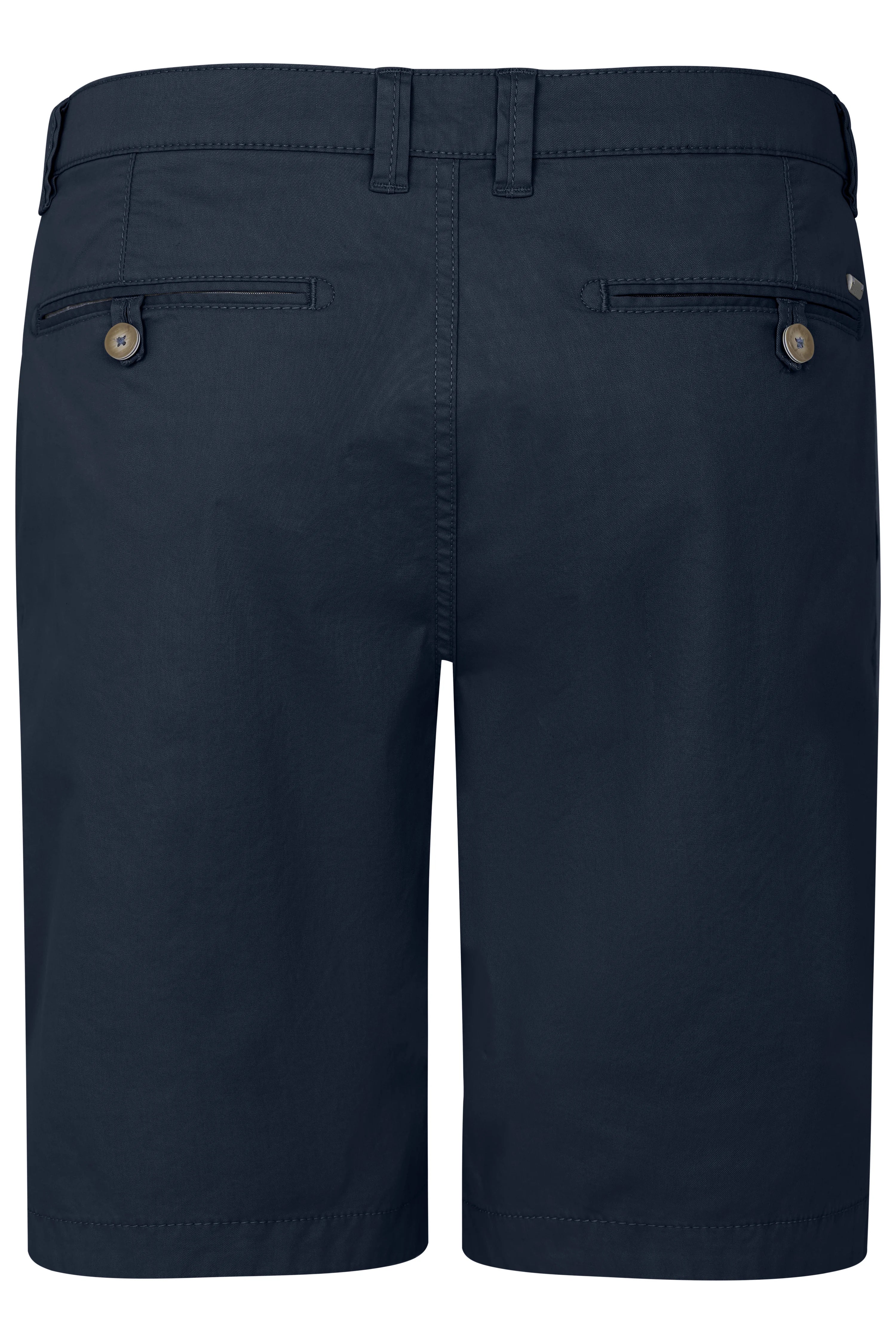 Dunkelblaue bugatti Shorts, Rückansicht, legeres Design ohne Muster.
