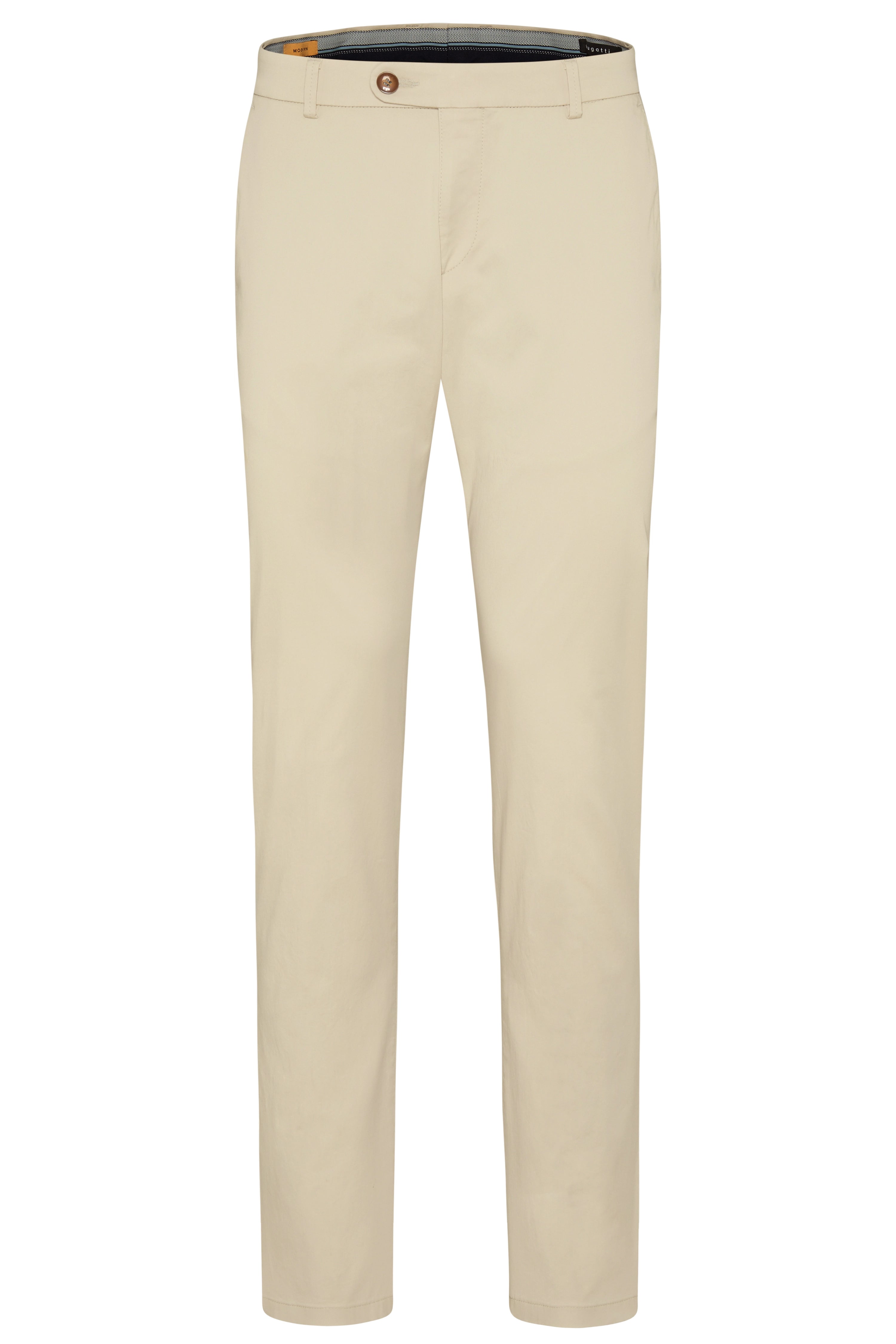 Beige chino van bugatti, busteweergave, elegante pasvorm, ideaal voor tijdloze stijl en comfort.