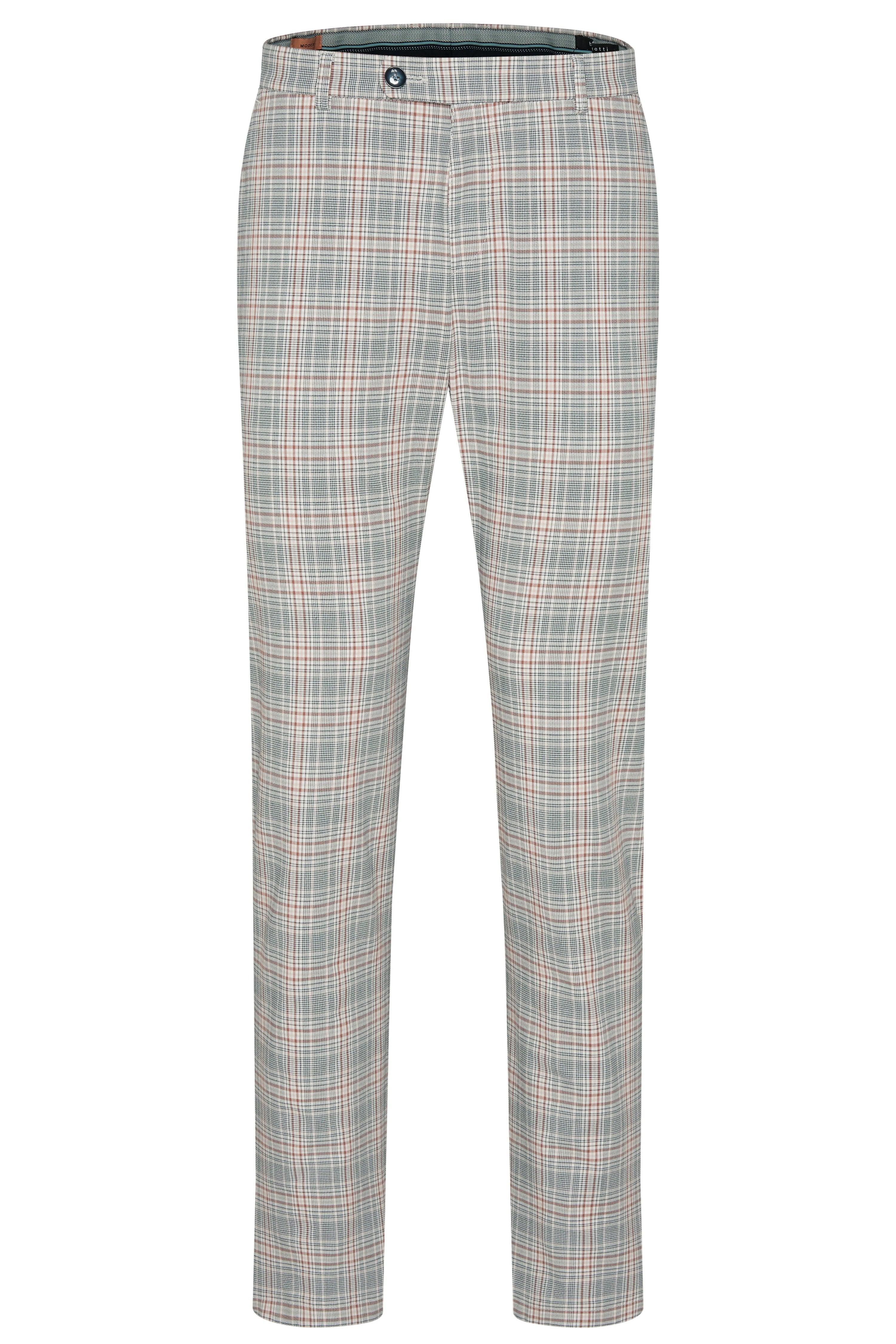 Grijze geruite bugatti broek, buste, tijdloos design.