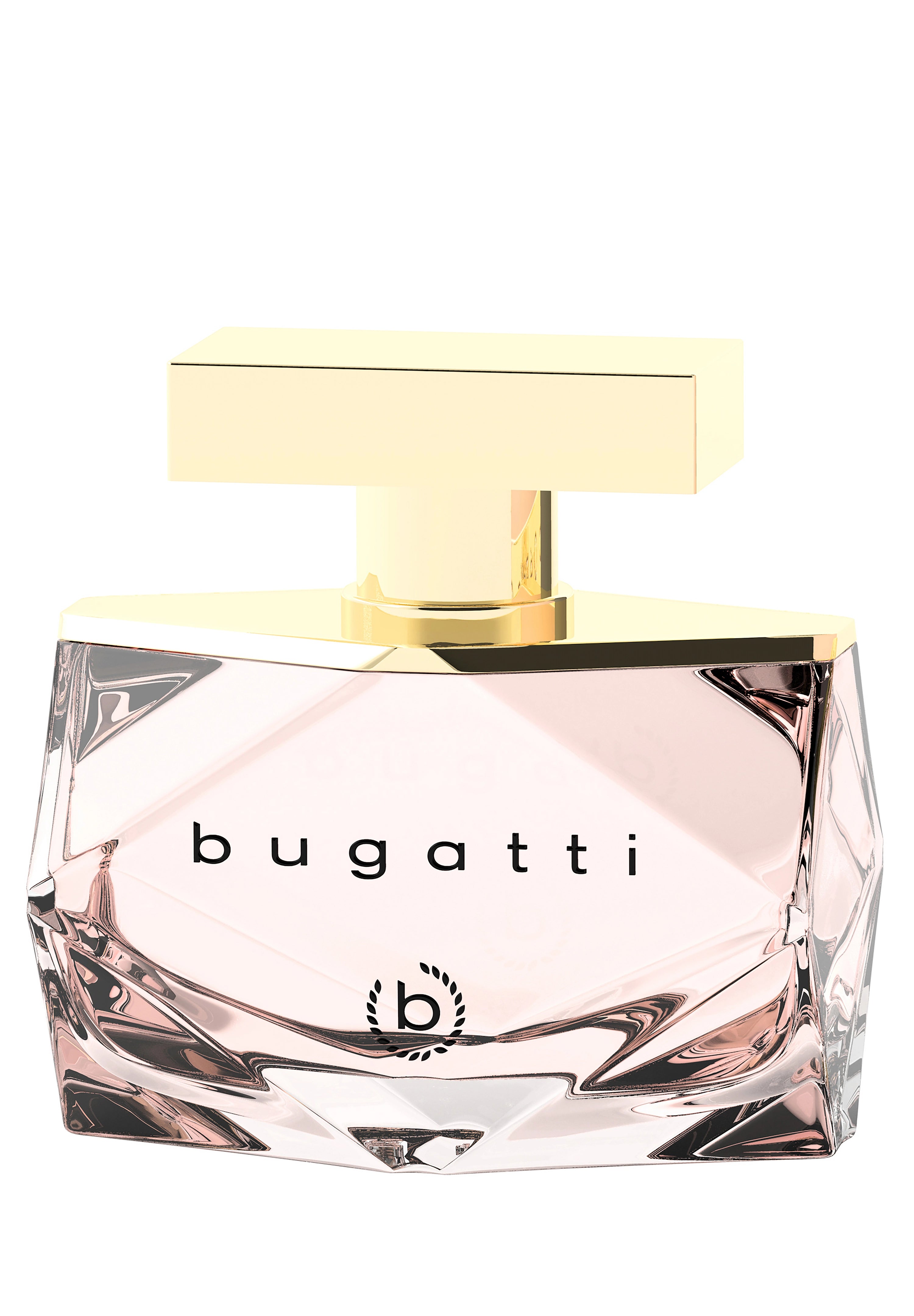 Luxuriöses bugatti Parfüm in edlem, geometrischem Flakon mit goldener Kappe, verkörpert zeitlose Eleganz.