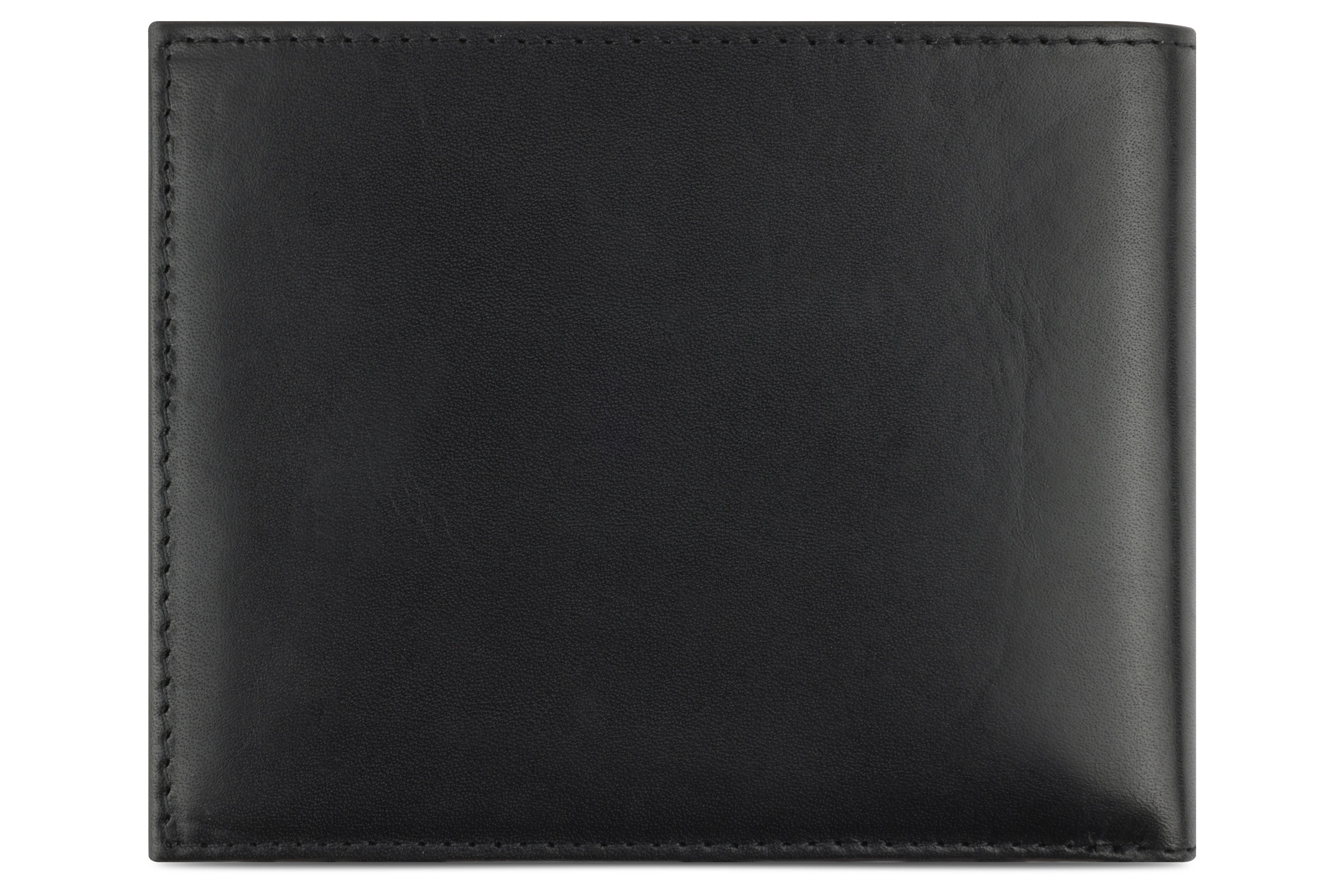 Schwarzes bugatti Portemonnaie aus Leder, schlichtes Design, Produktbild.