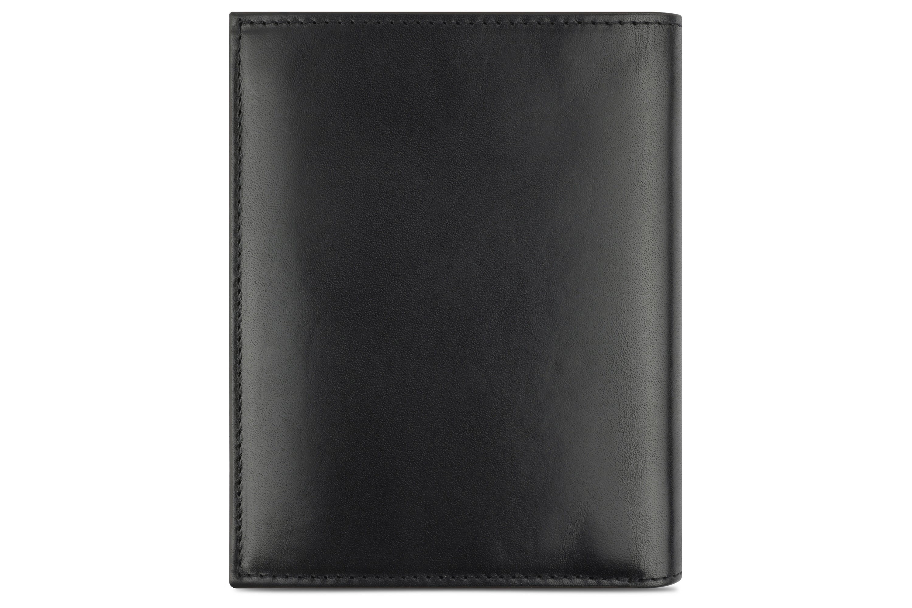 Schwarze bugatti Lederbrieftasche, schlichtes Design, Büstenbild.
