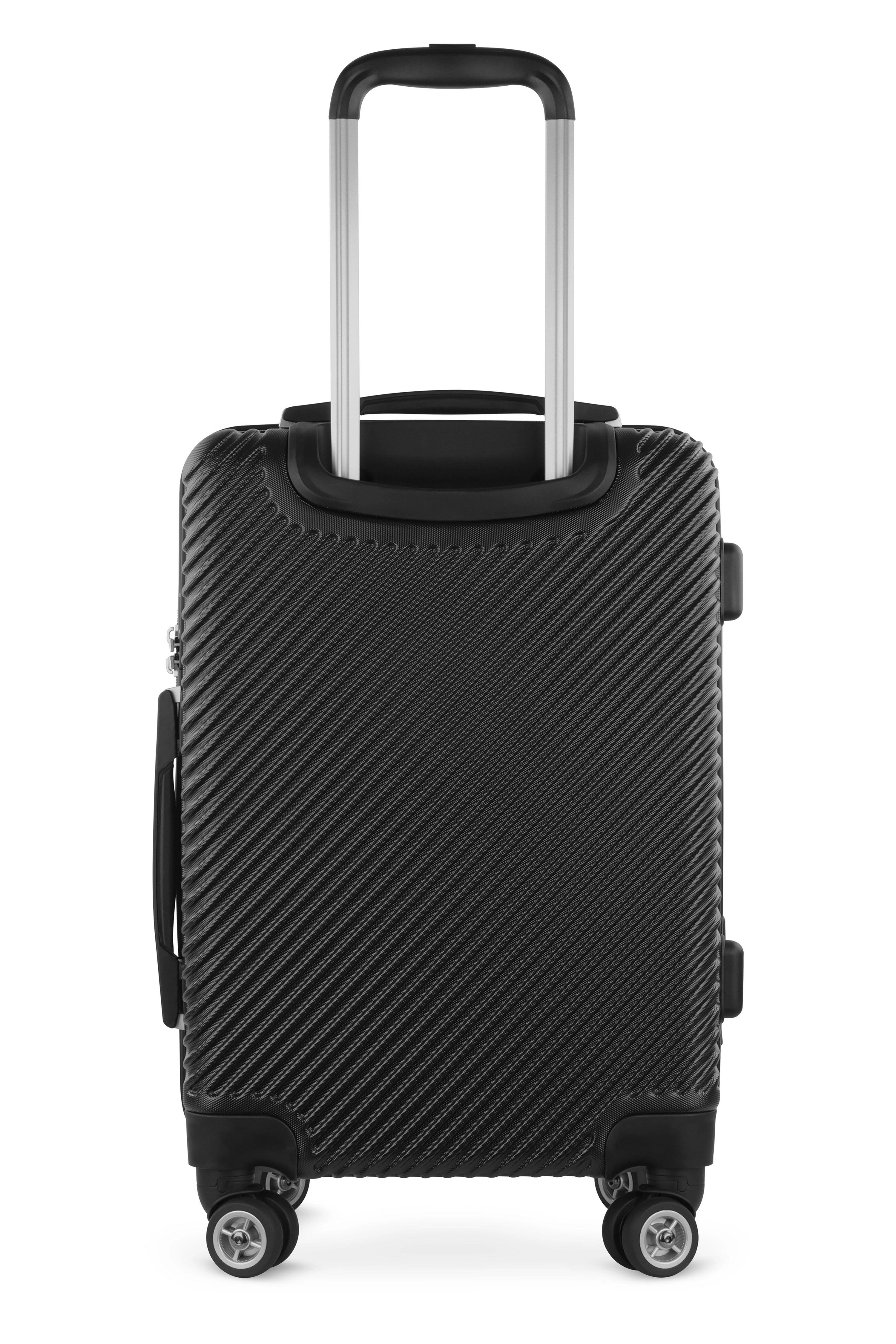 Schwarzer bugatti Trolley mit Rillenstruktur und Teleskopgriff, robustes Design, ideale Reisebegleitung.