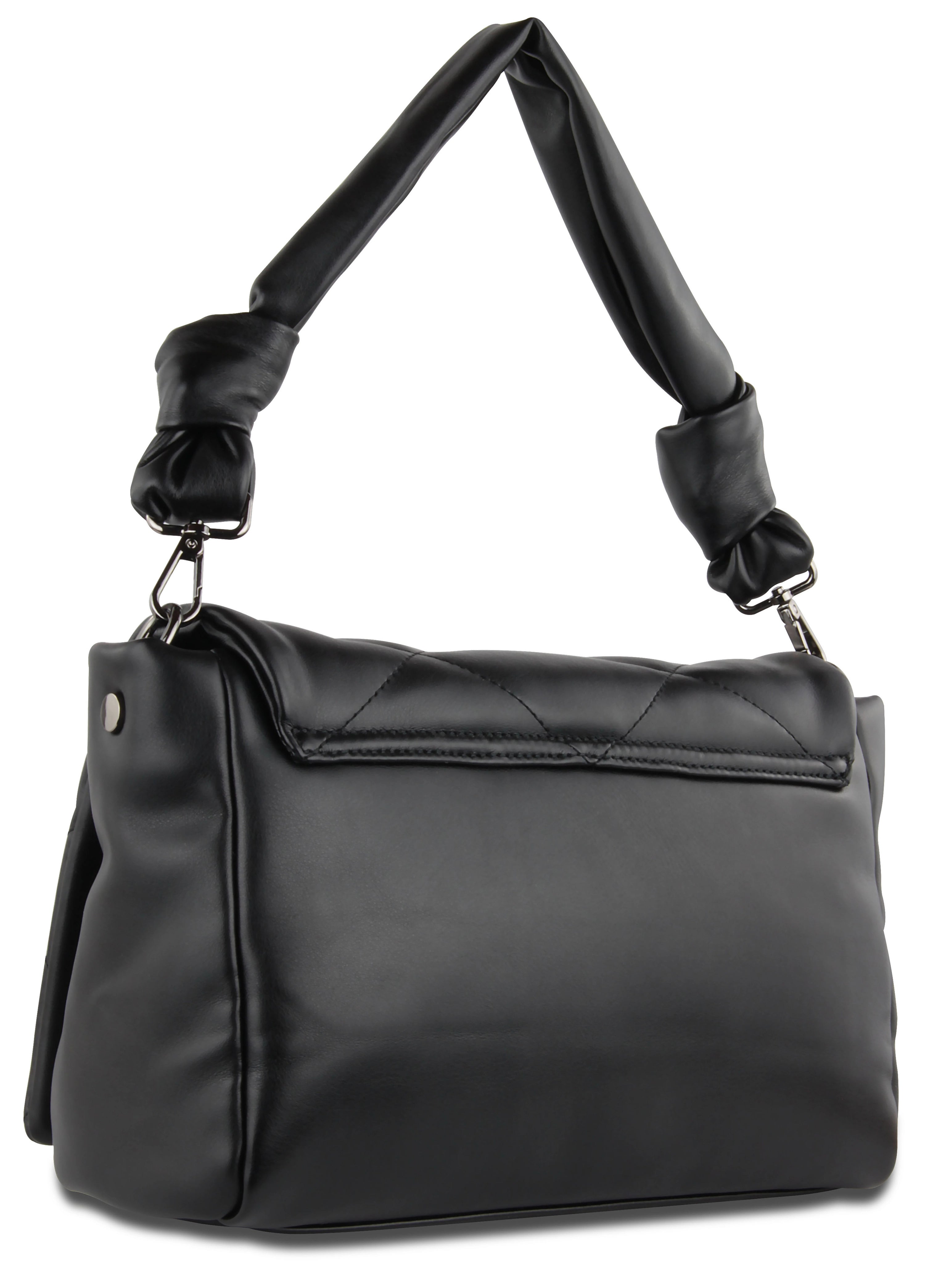 Schwarze bugatti Handtasche aus Leder, Büstenbild, elegantes und zeitloses Design.