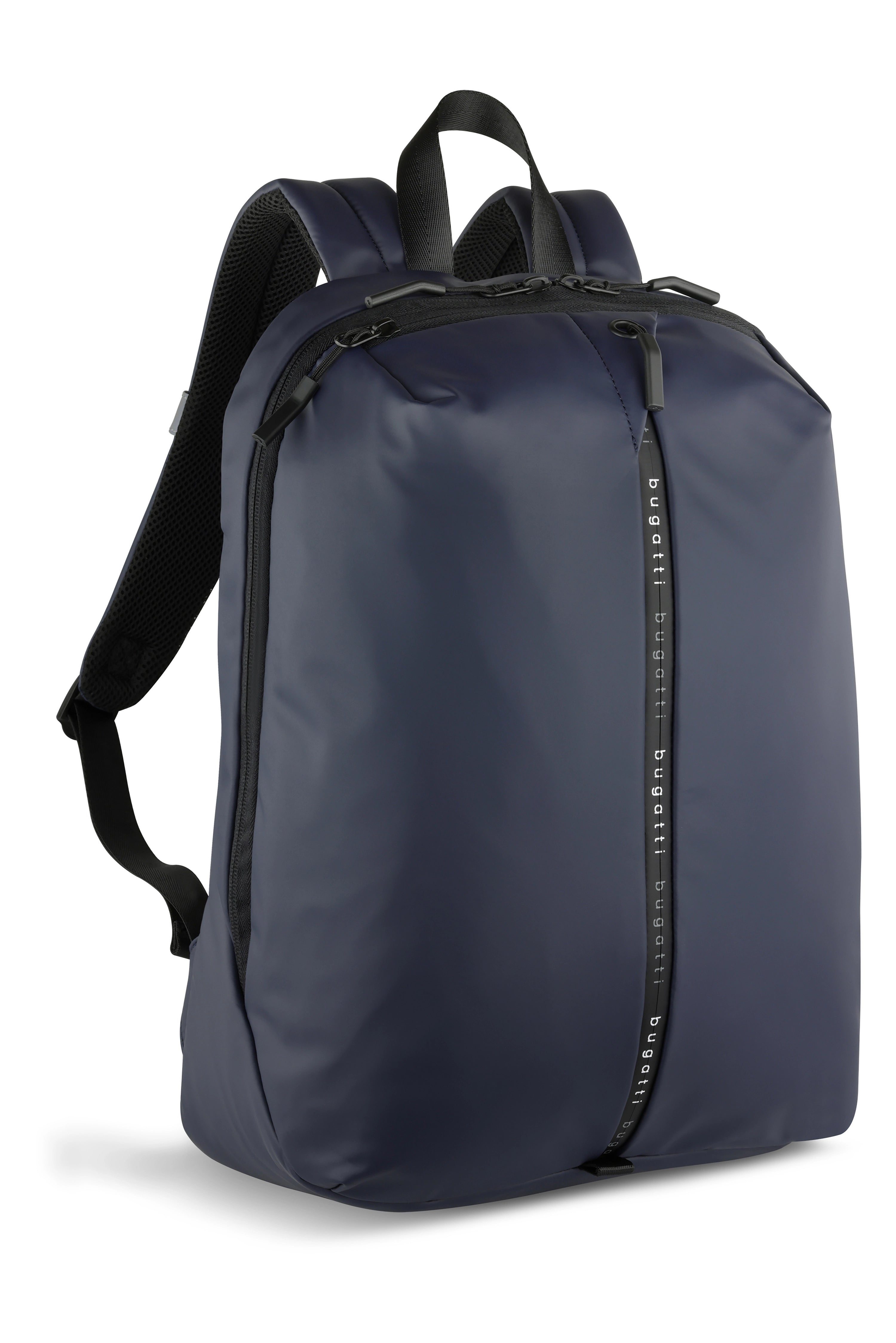 Dunkelblauer bugatti Rucksack, schlichtes Design, Büstenbild.