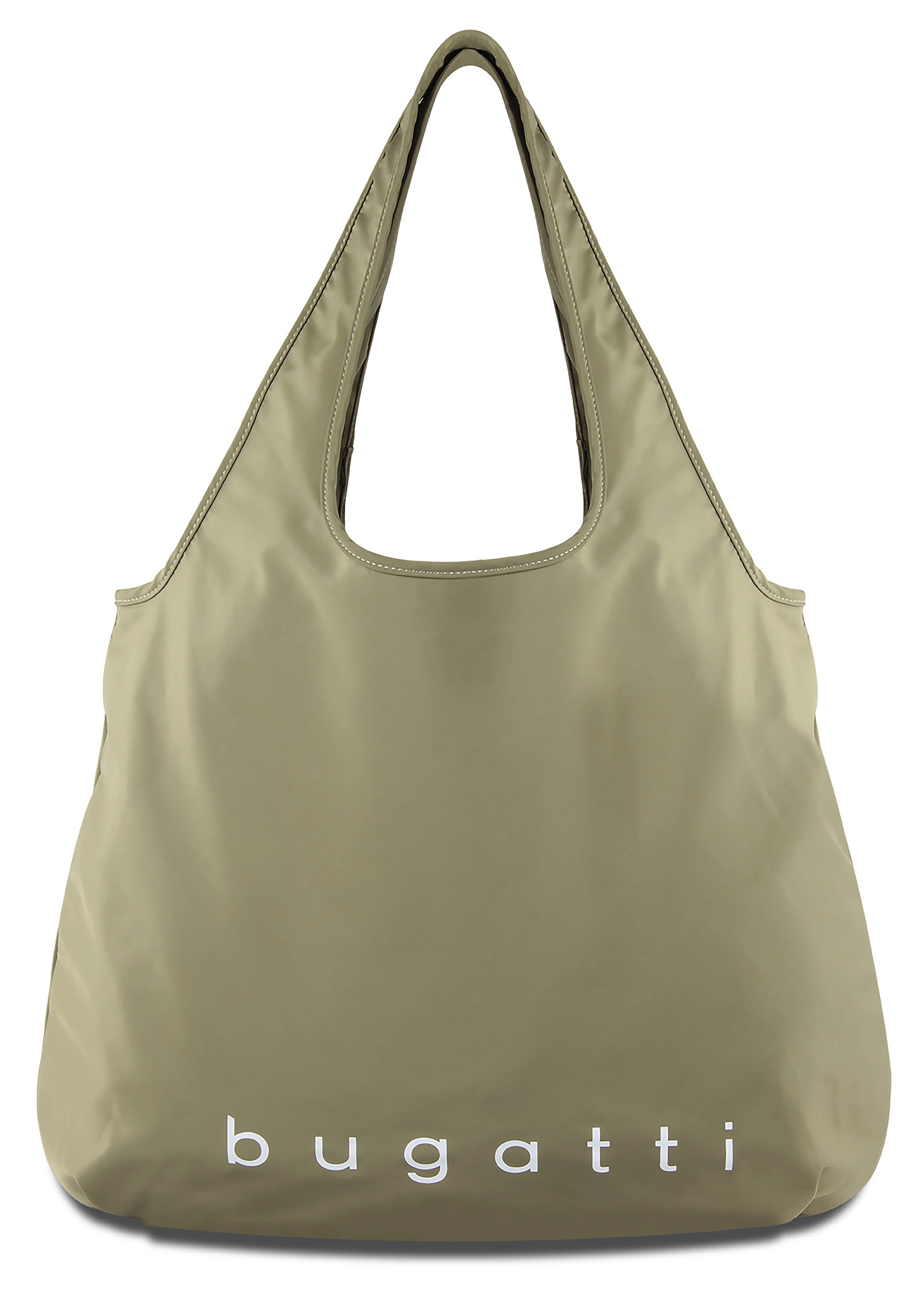 bugatti Tasche in Beige, minimalistisches Design, hochwertiges Material, Büstenbild.