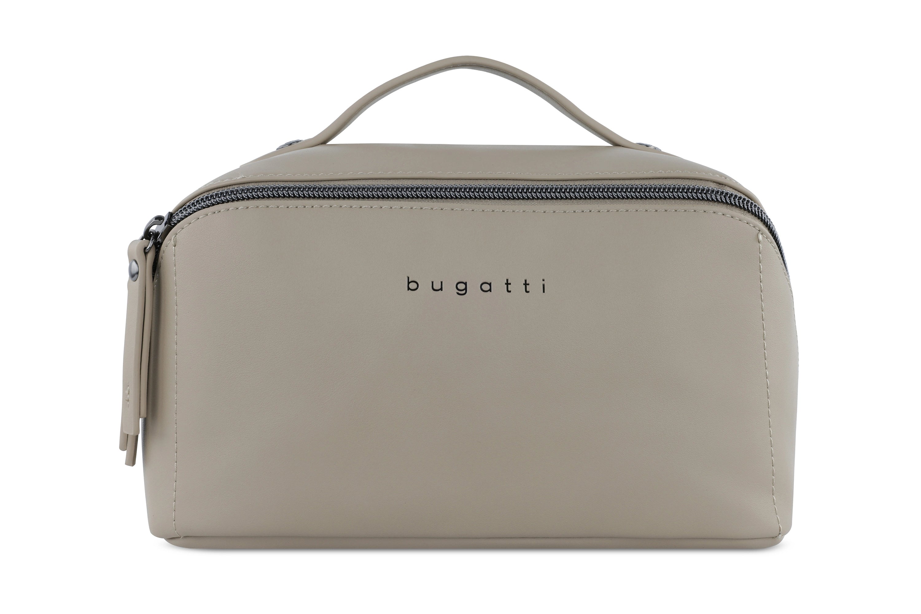 Bugatti beige Kosmetiktasche mit Reißverschluss, Büstenbild, schlichtes und elegantes Design.