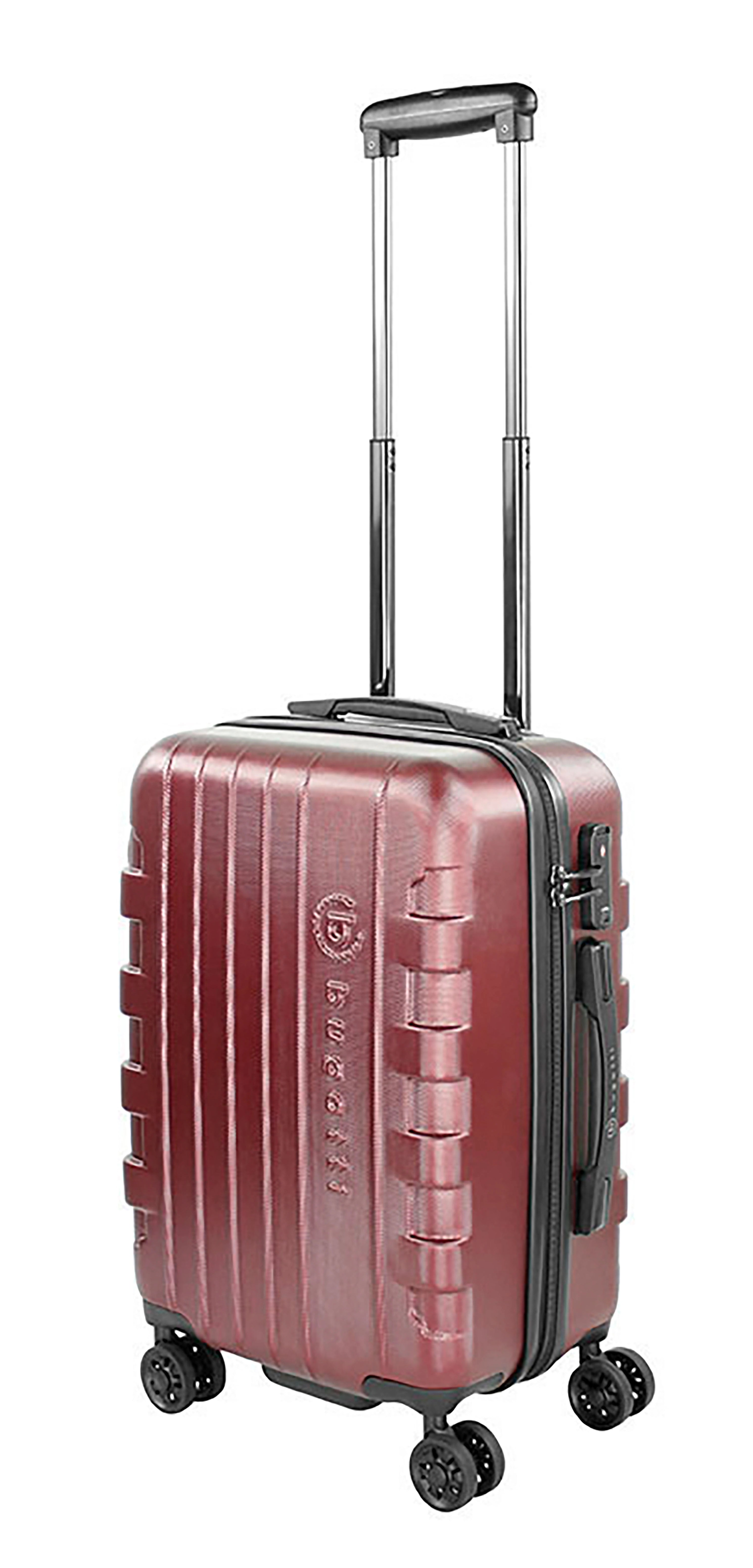 Roter bugatti Koffer, Hartschale mit Rollen, seitliches Logo, elegantes Reiseaccessoire.