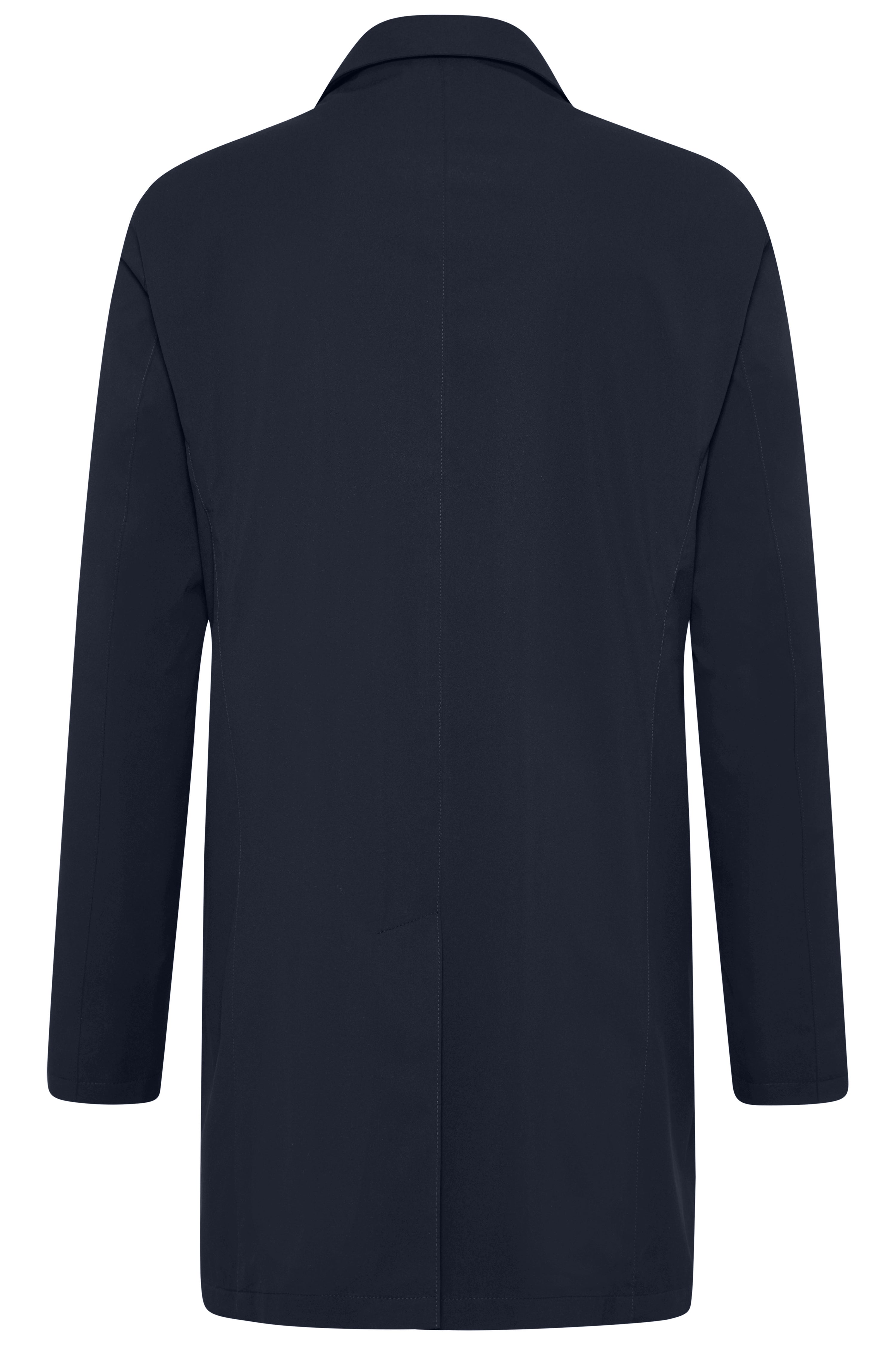 Navyblauer bugatti Mantel, Rückenansicht, schlichtes Design, ohne Muster, eleganter Look.