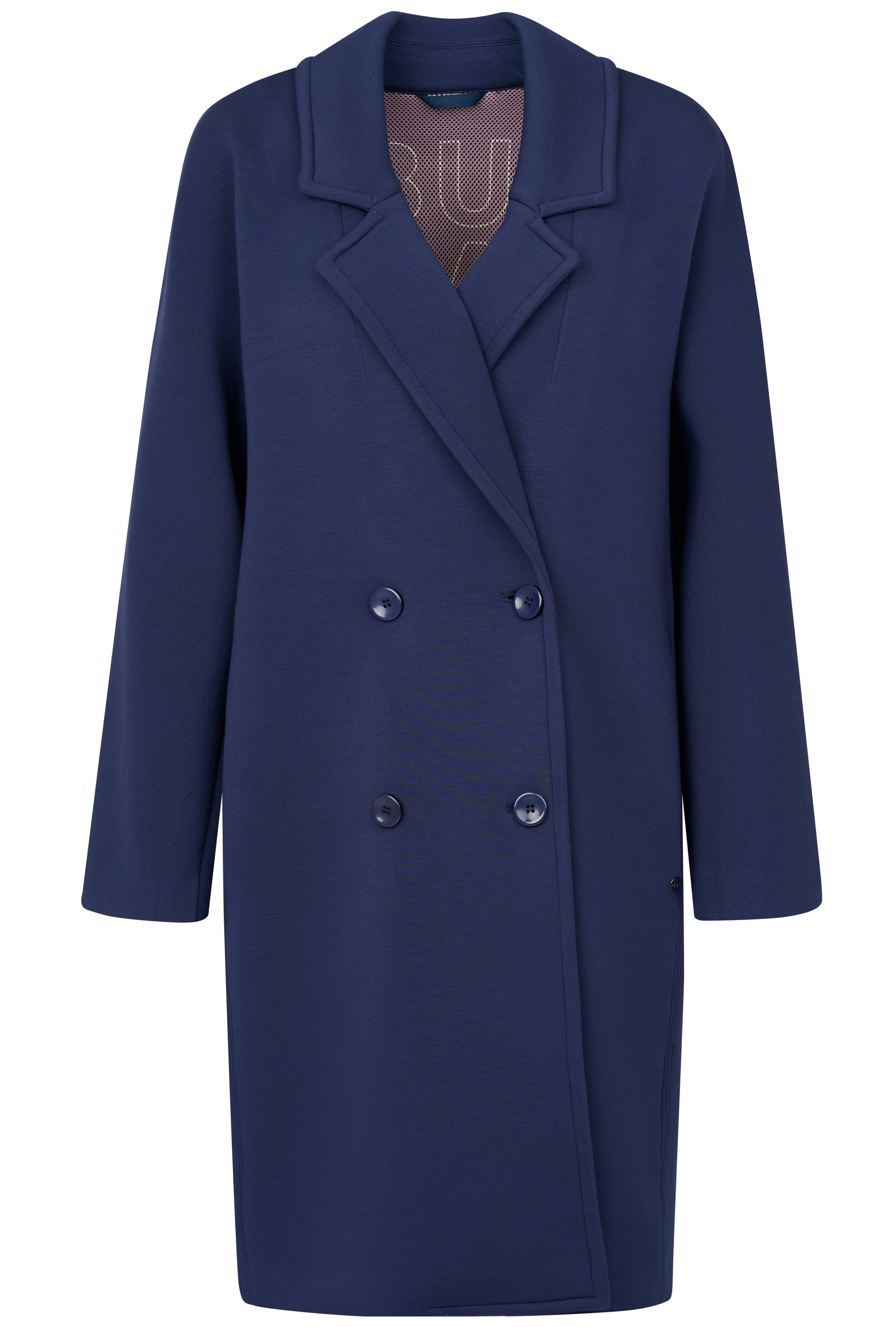 Blauer bugatti Mantel, zweireihig, klassisches Design, Büstenbild.
