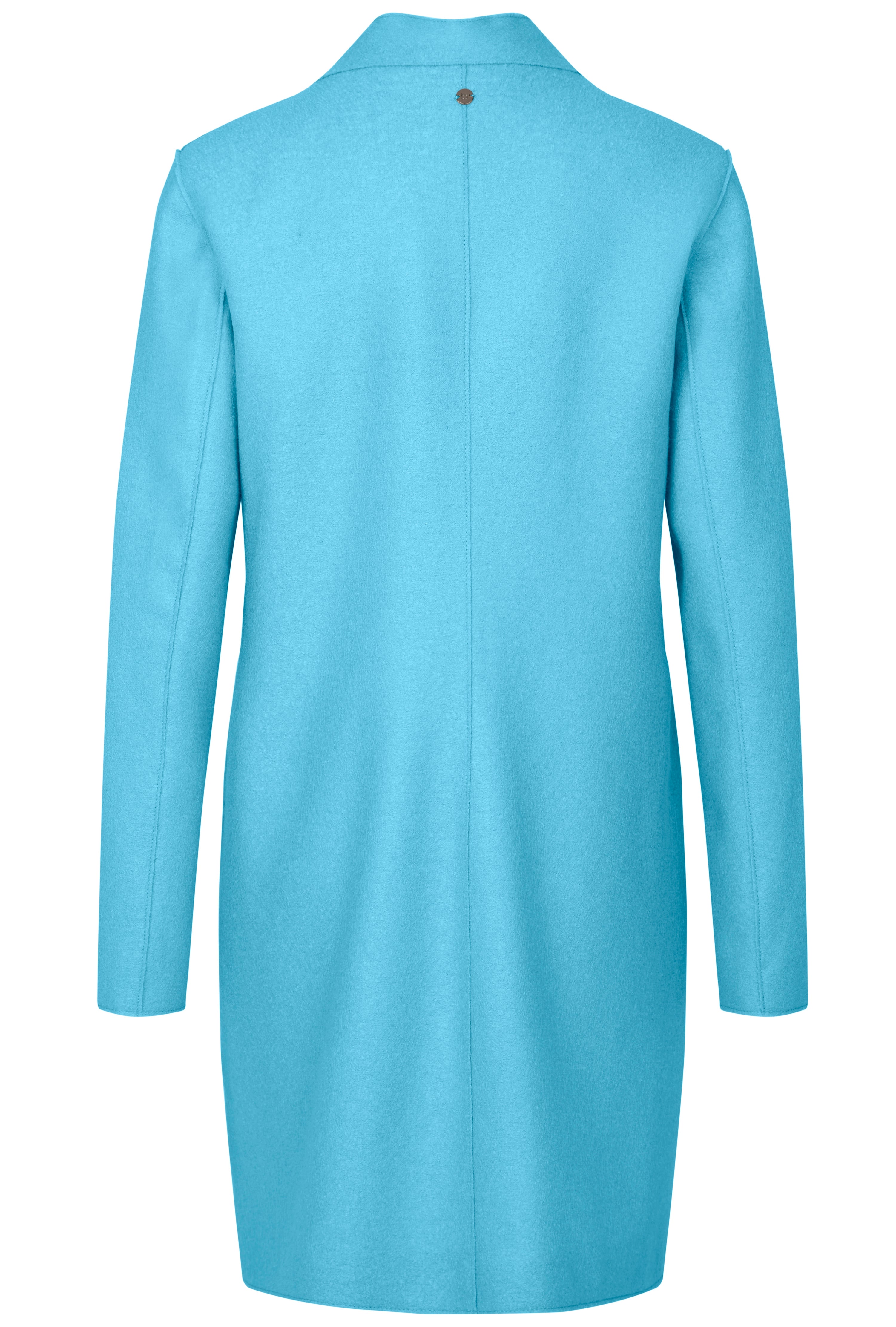 Blauer bugatti Mantel, Rückansicht, Büstenbild, minimalistisches Design.