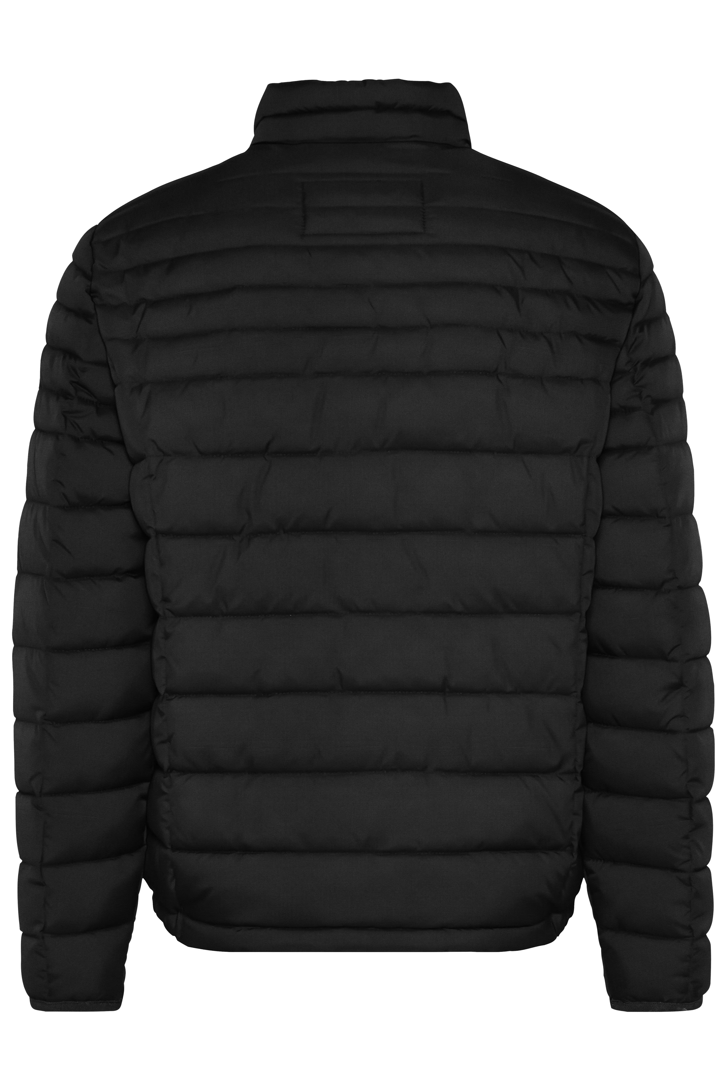 Schwarze gesteppte bugatti-Jacke, Rückenansicht, legeres Büstenbild.