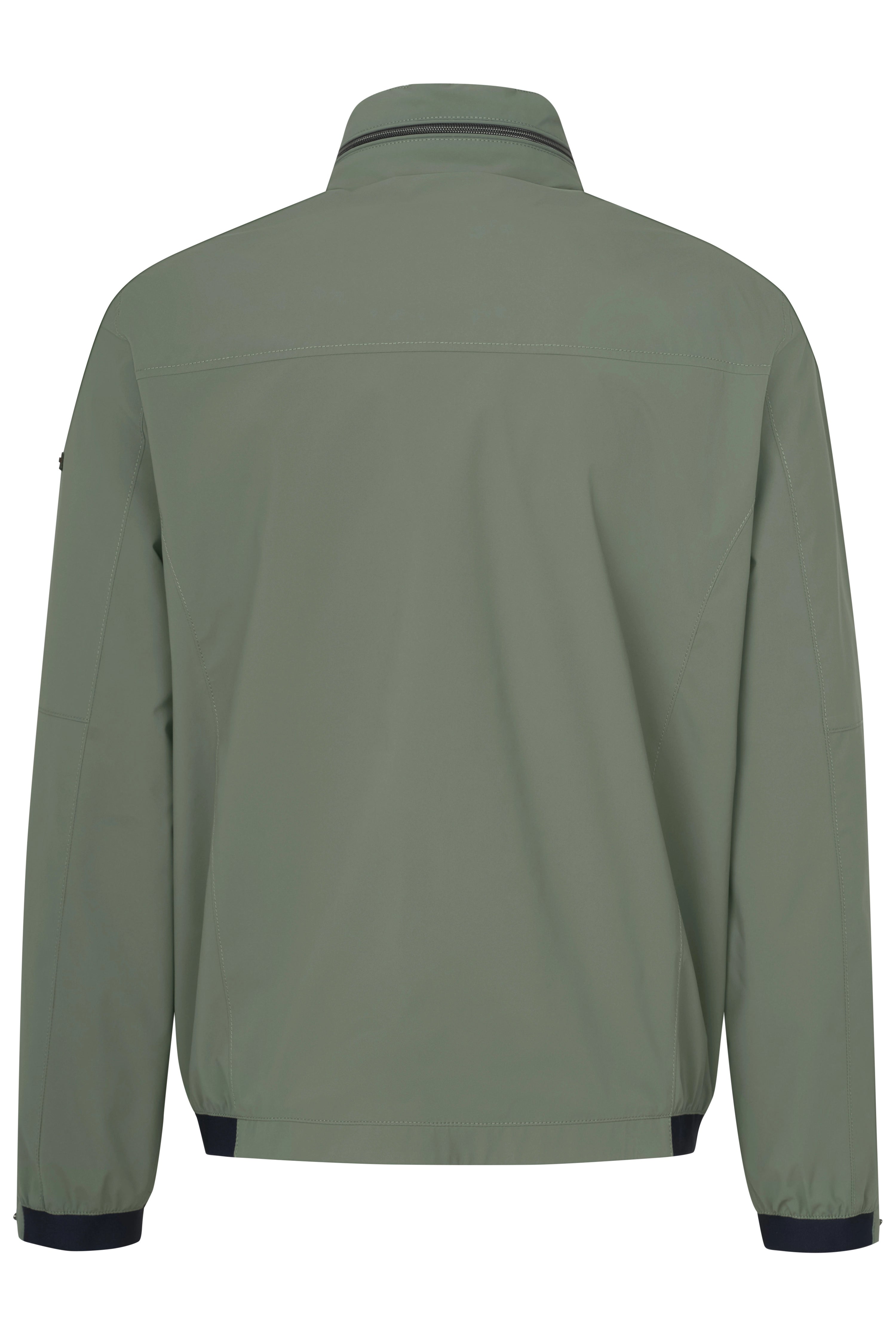 Grüne bugatti Jacke, legeres Büstenbild, Rückansicht, schlichtes Design.