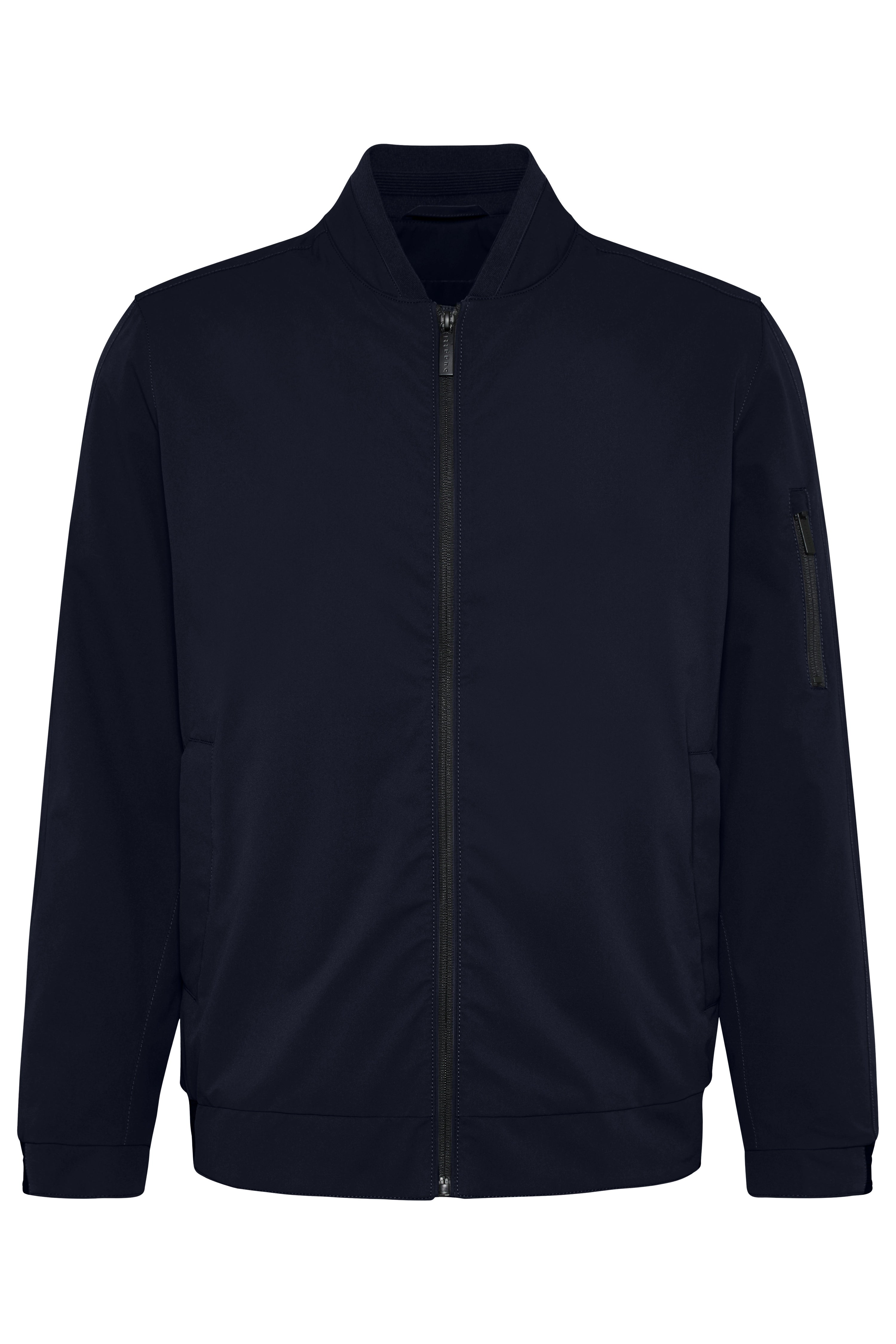 Navyfarbene bugatti Jacke, Büstenbild, zeitloses Design, Reißverschluss, minimalistisch und stilvoll.