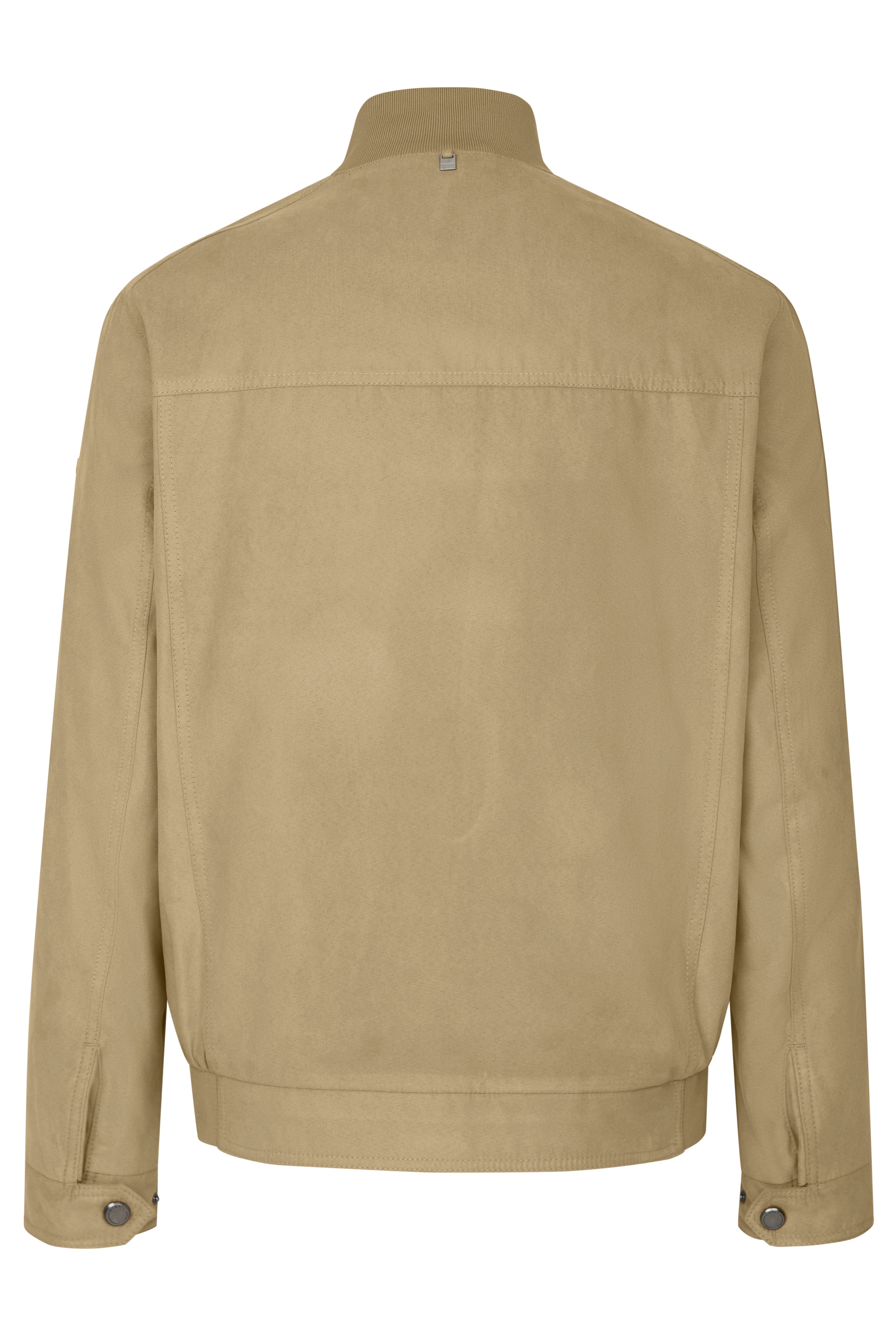 Herrenjacke von bugatti in Beige, Büstenbild, schlichte Eleganz und hochwertige Verarbeitung.