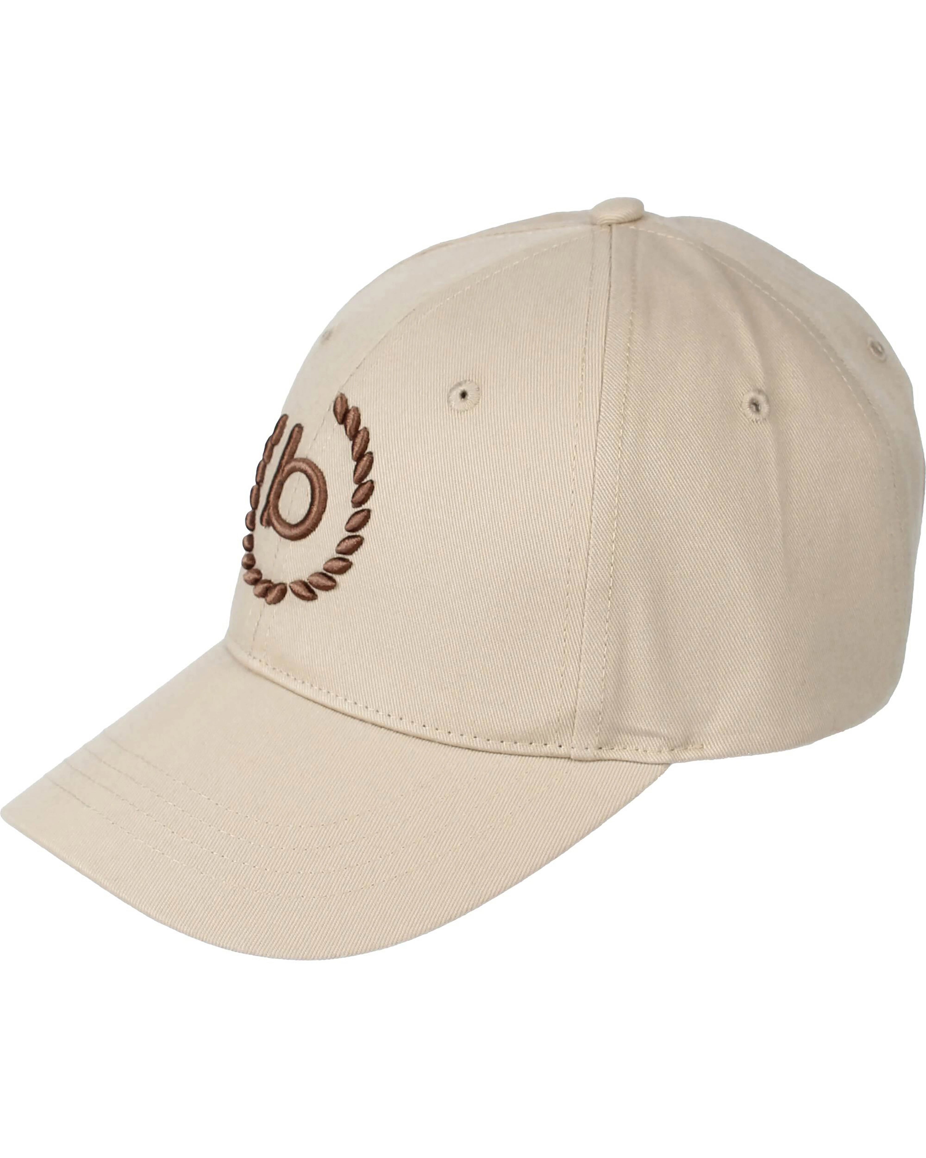 Beige Basecap mit braunem "b" Logo-Stickerei von bugatti. Büstenbild.