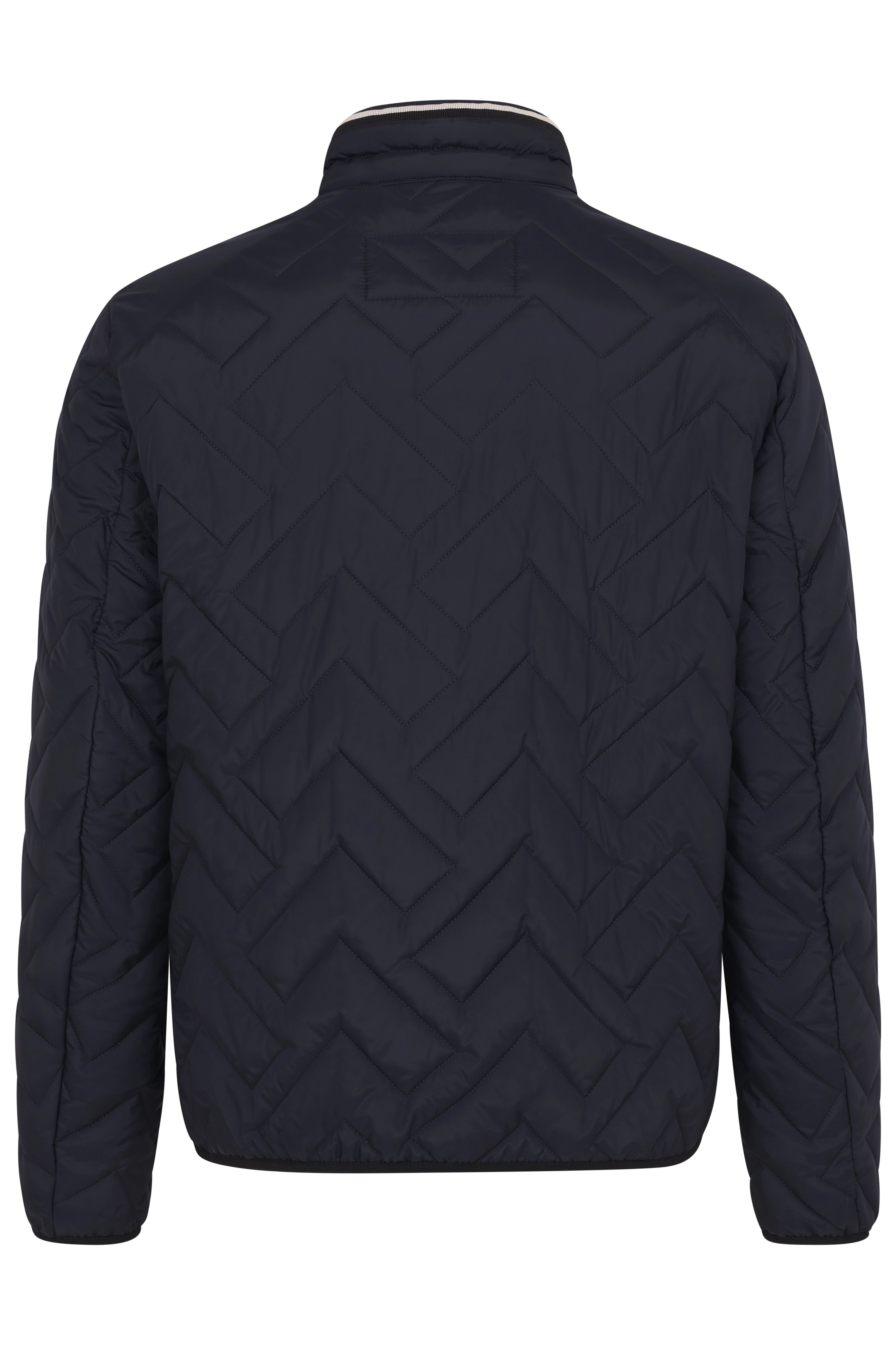 Steppjacke in Dunkelblau, Chevron-Muster, Rückenansicht, Büstenbild, bugatti.