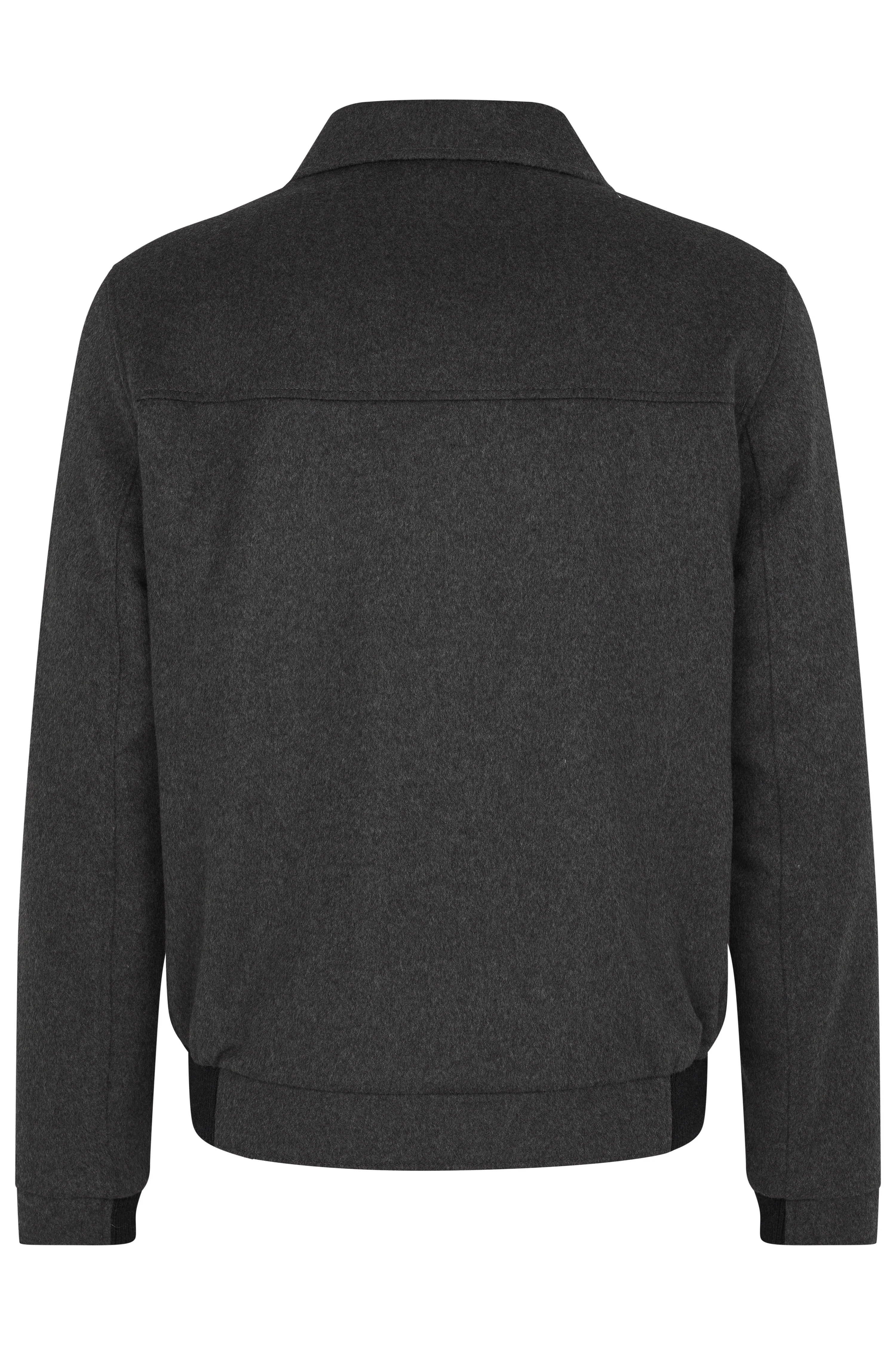 Graue bugatti Jacke aus hochwertigem Material, Rückansicht, legeres Design, ohne Muster.