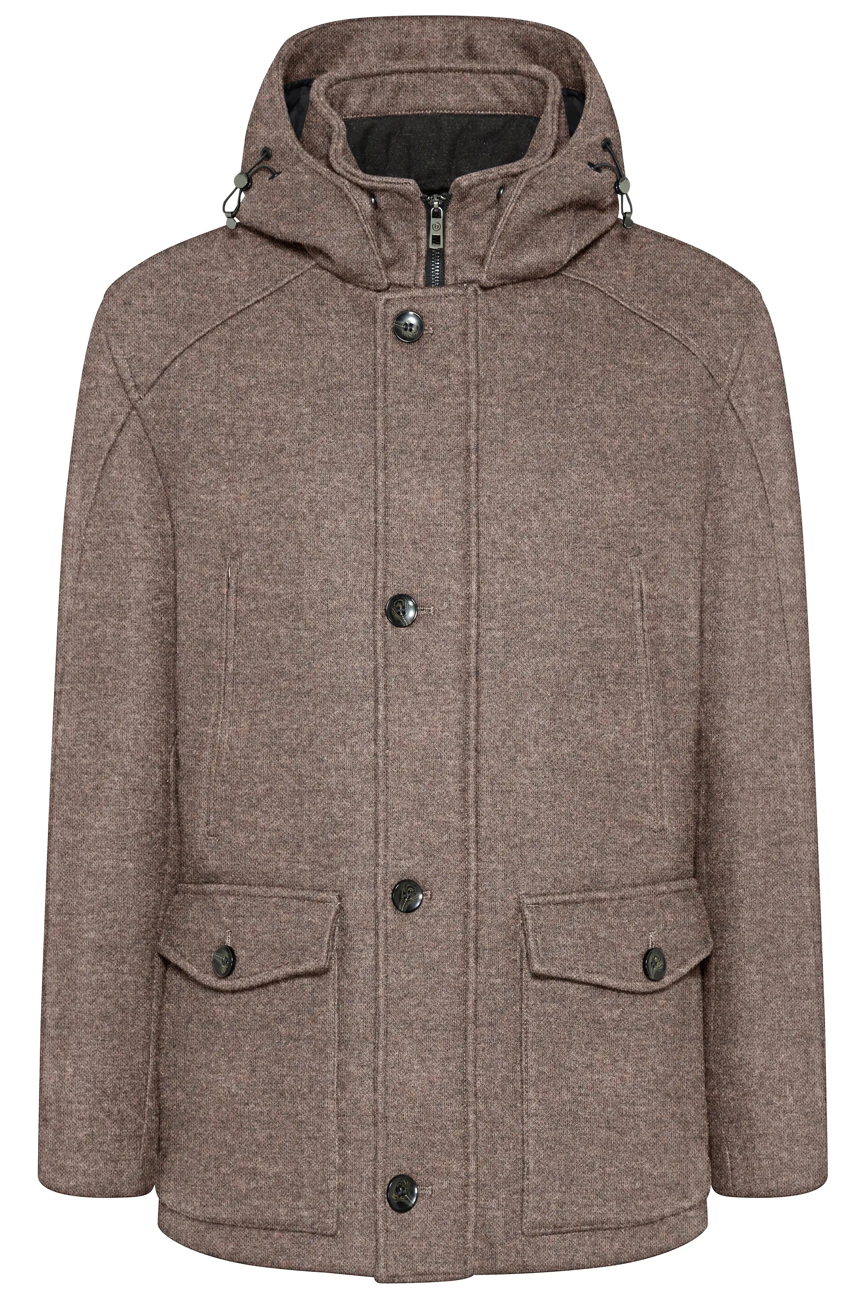 Braune bugatti Jacke mit Kapuze und Knöpfen, legeres Büstenbild, zeitlos und stilvoll.