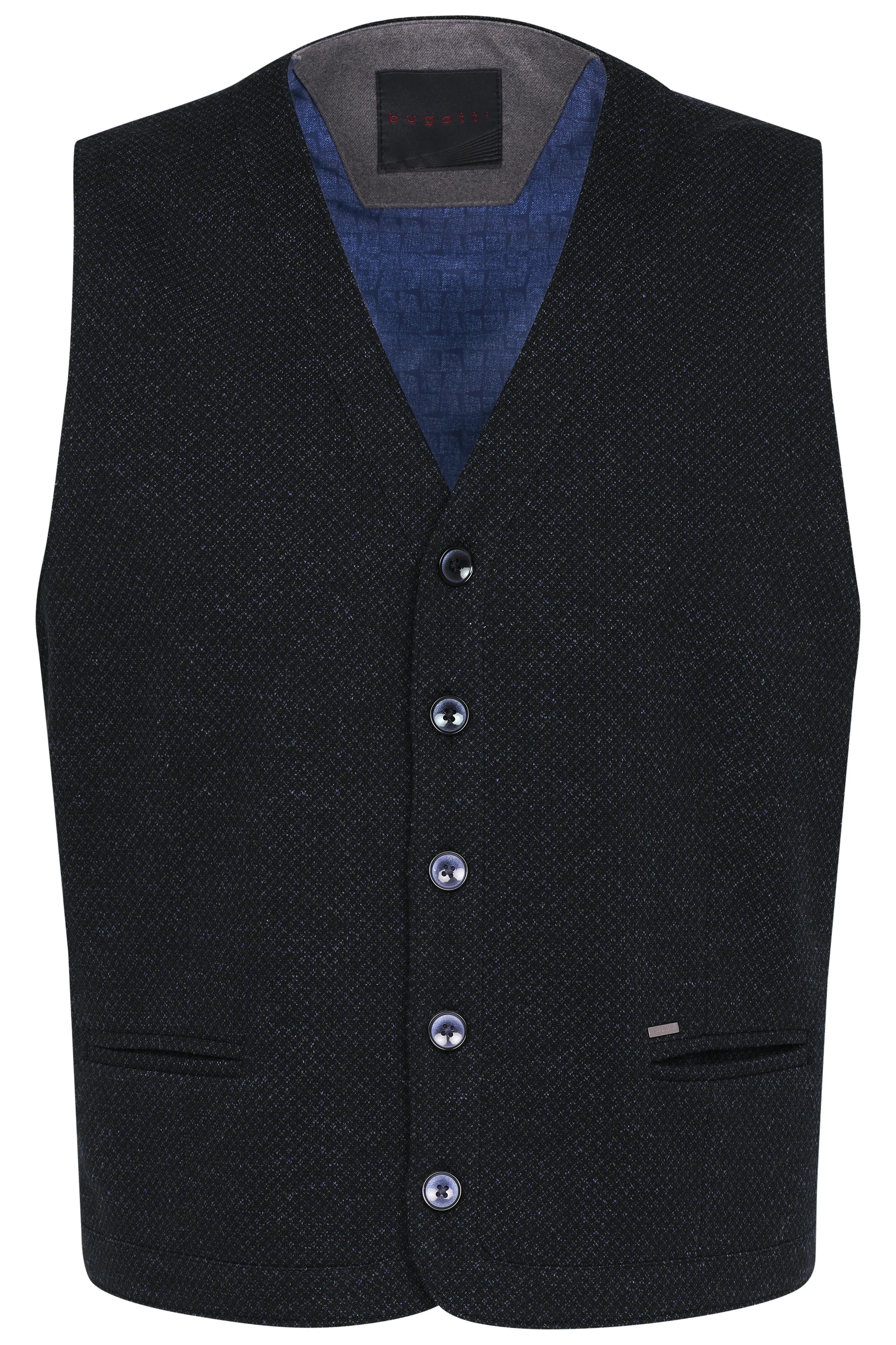 bugatti black vest with fine pattern, bust view, elegant and stylish.