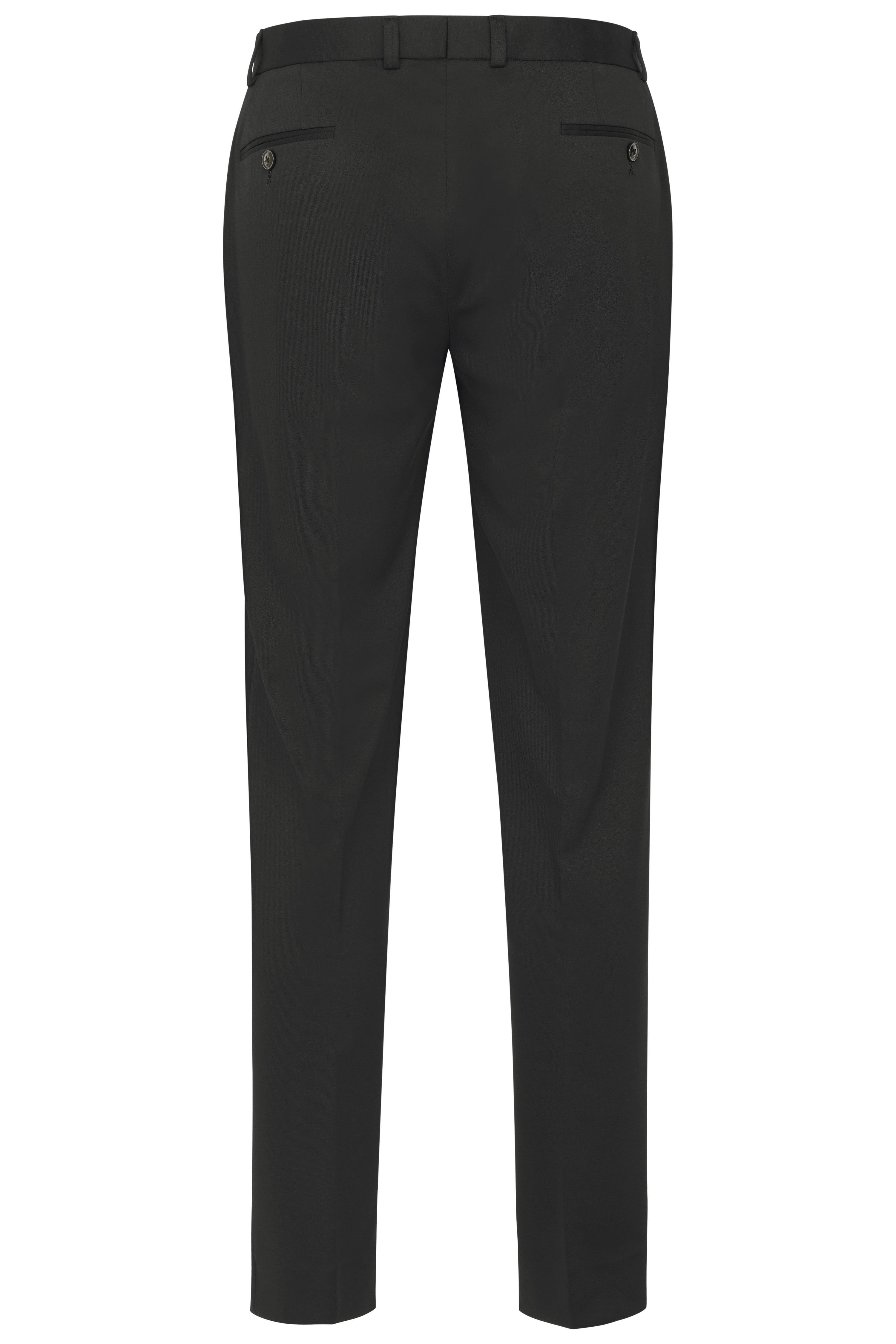 Black bugatti suit trousers, simple design, bust shot.