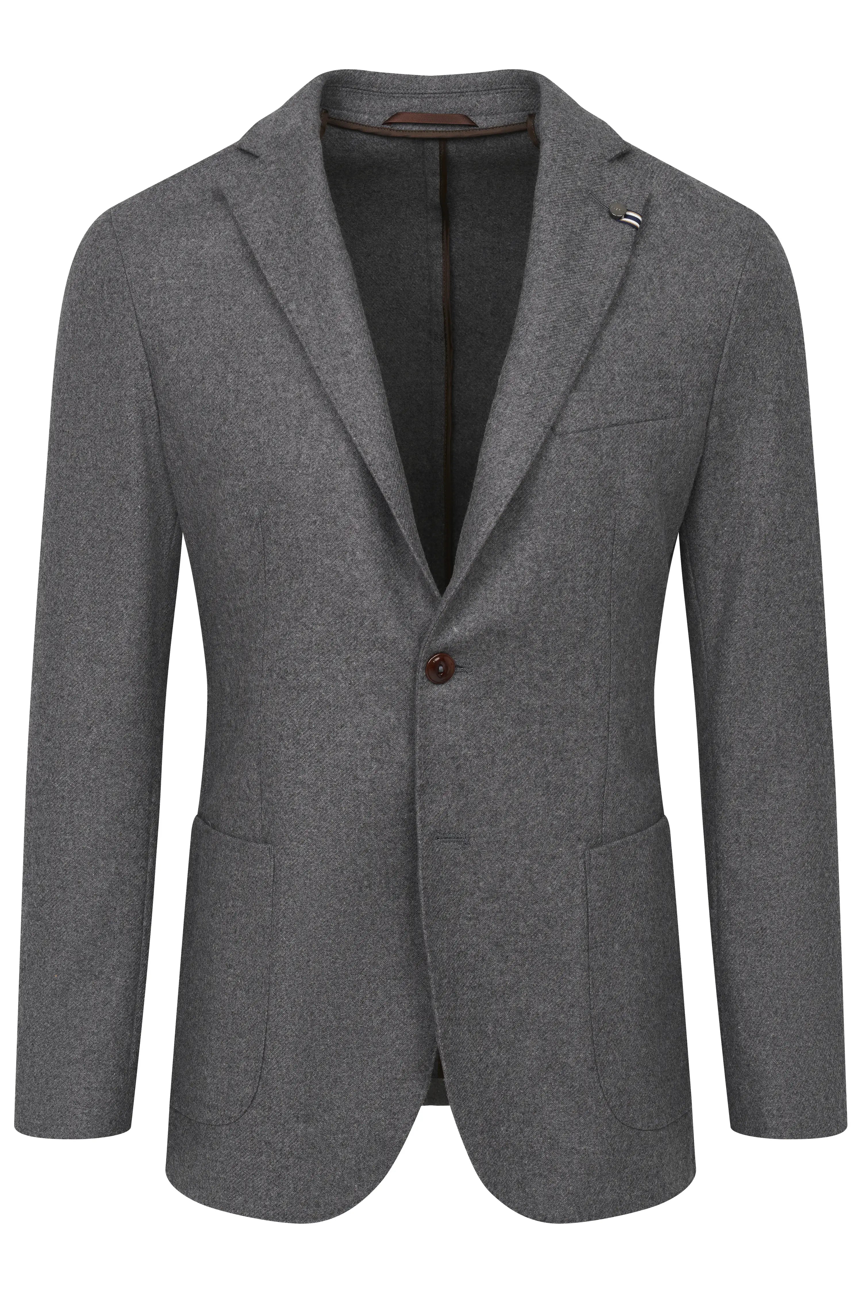 Grauer bugatti Blazer, klassisches Design, Büstenbild, zeitlose Eleganz und hoher Tragekomfort.