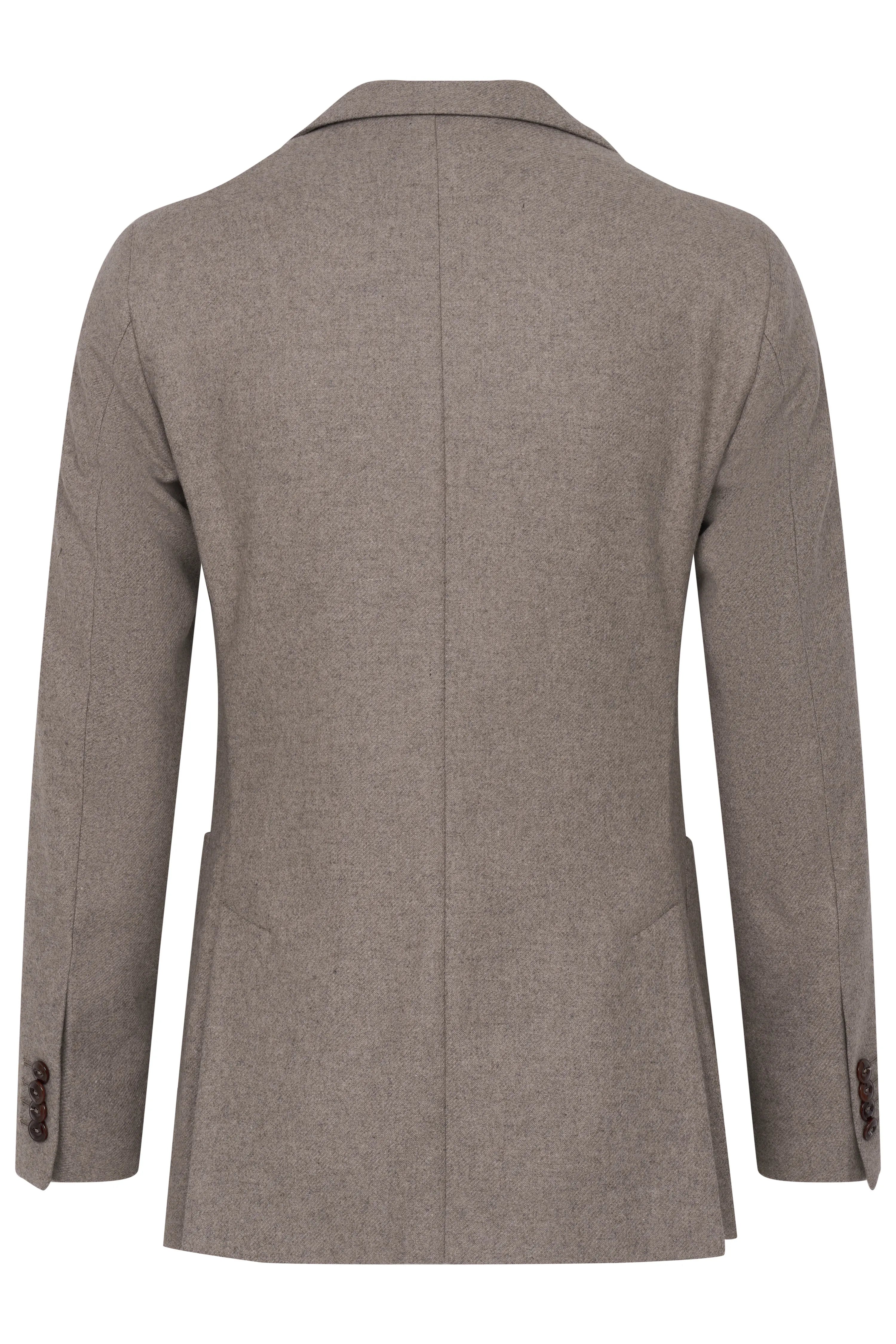 Gray melange blazer by bugatti, back view, bust shot, elegant details.