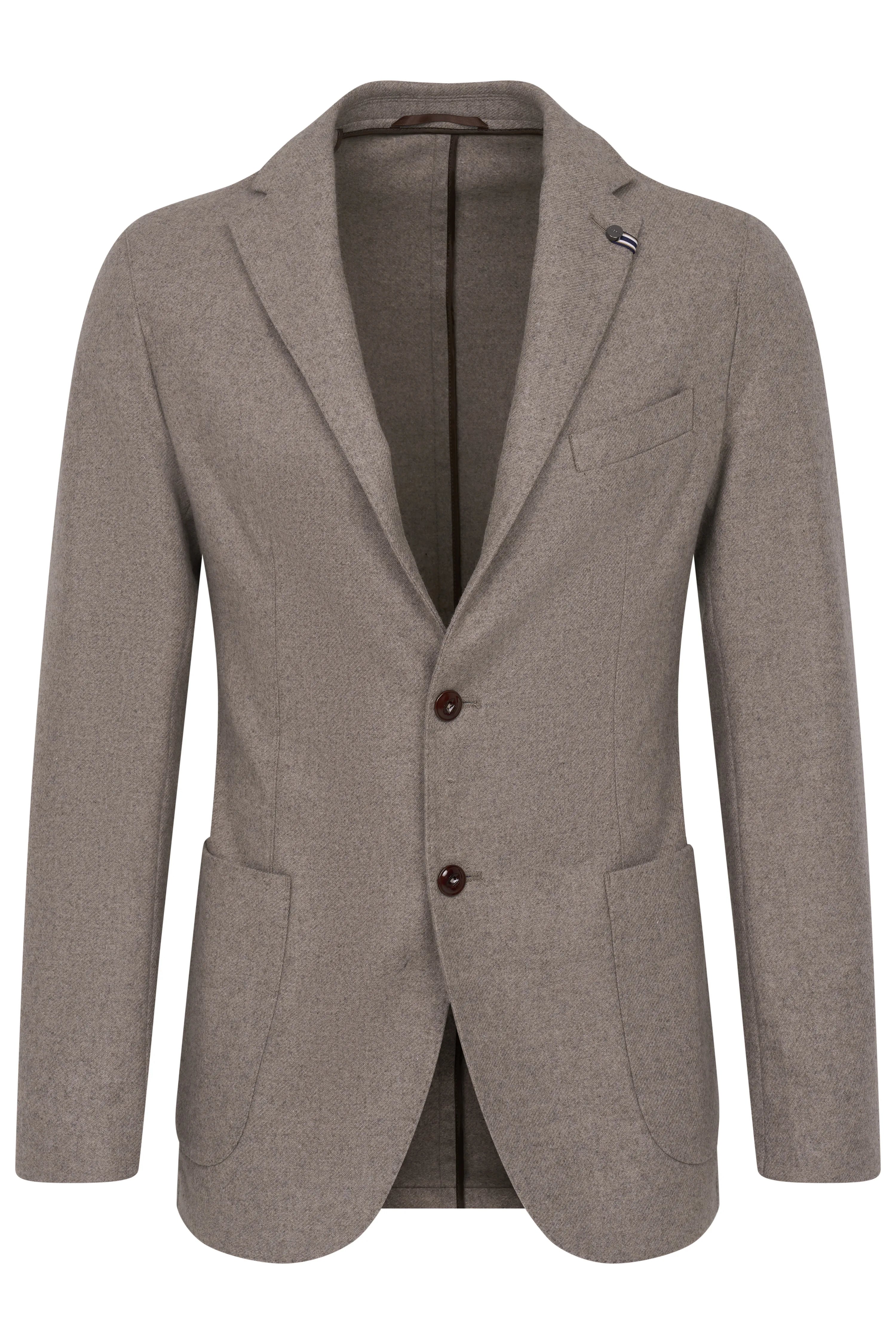 Grey marled bugatti blazer, bust view, two buttons, elegant, timeless style.