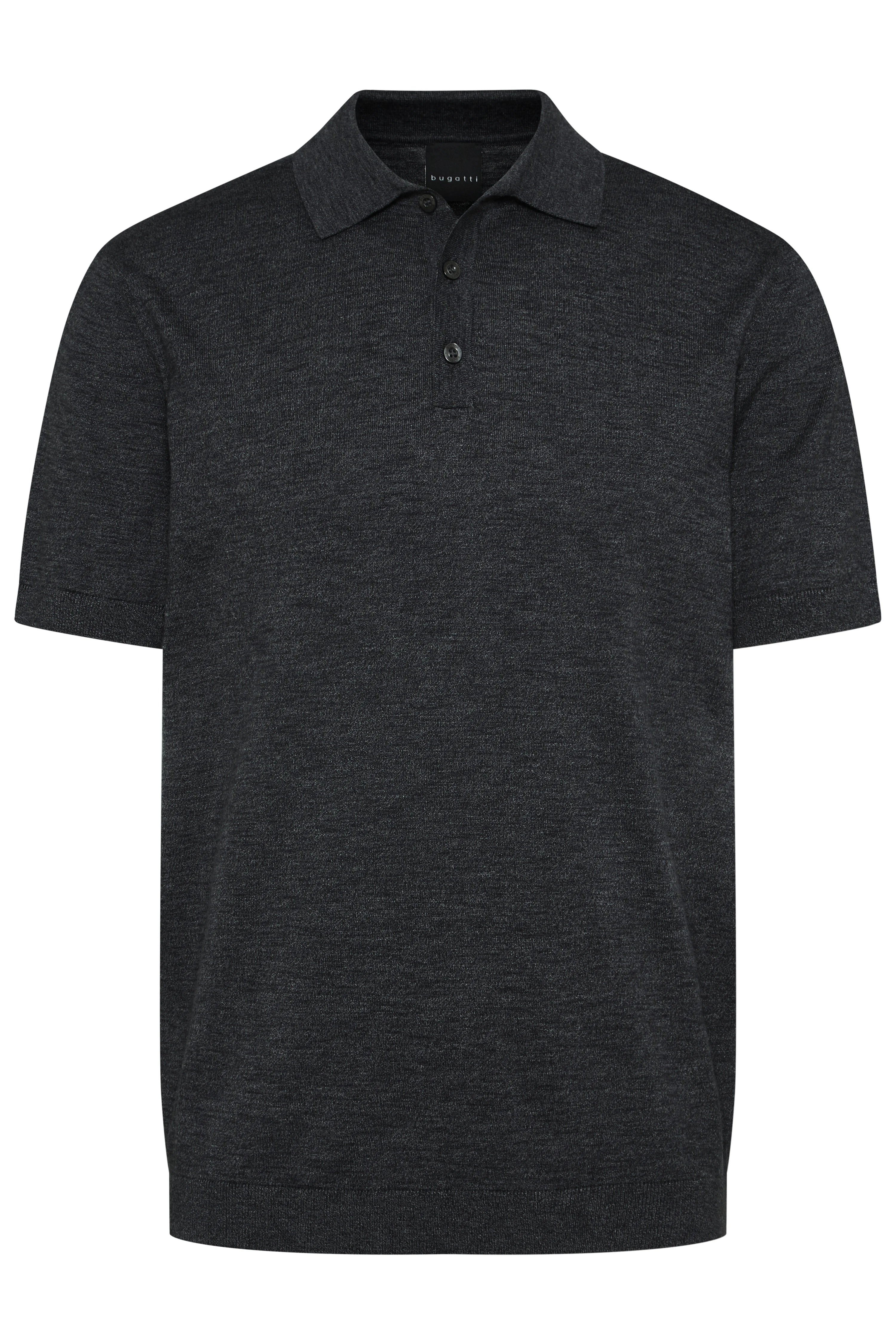 Dark grey bugatti polo shirt, bust image, elegant style with classic collar and button placket.