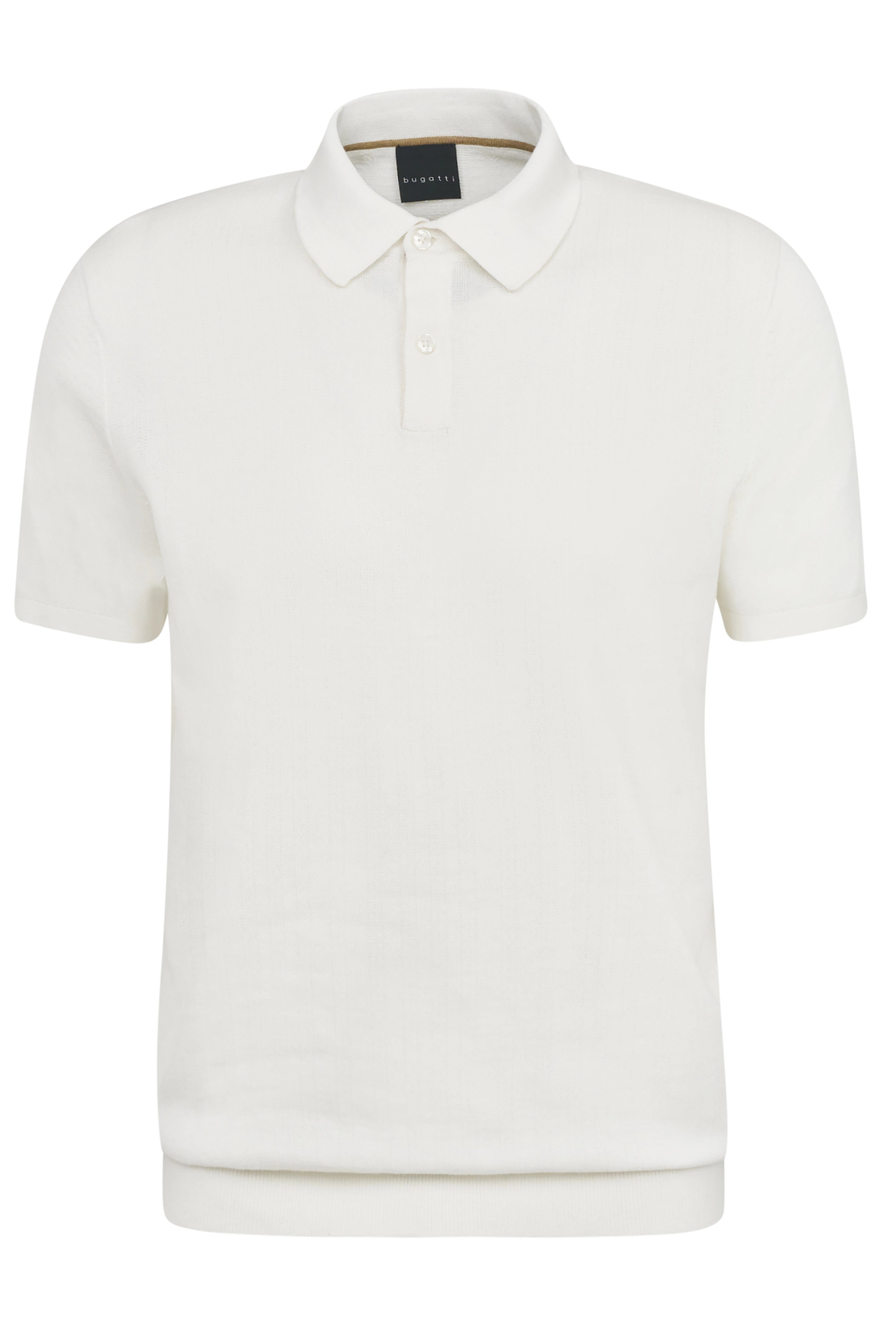 Model in white polo and beige pants, relaxed stance.