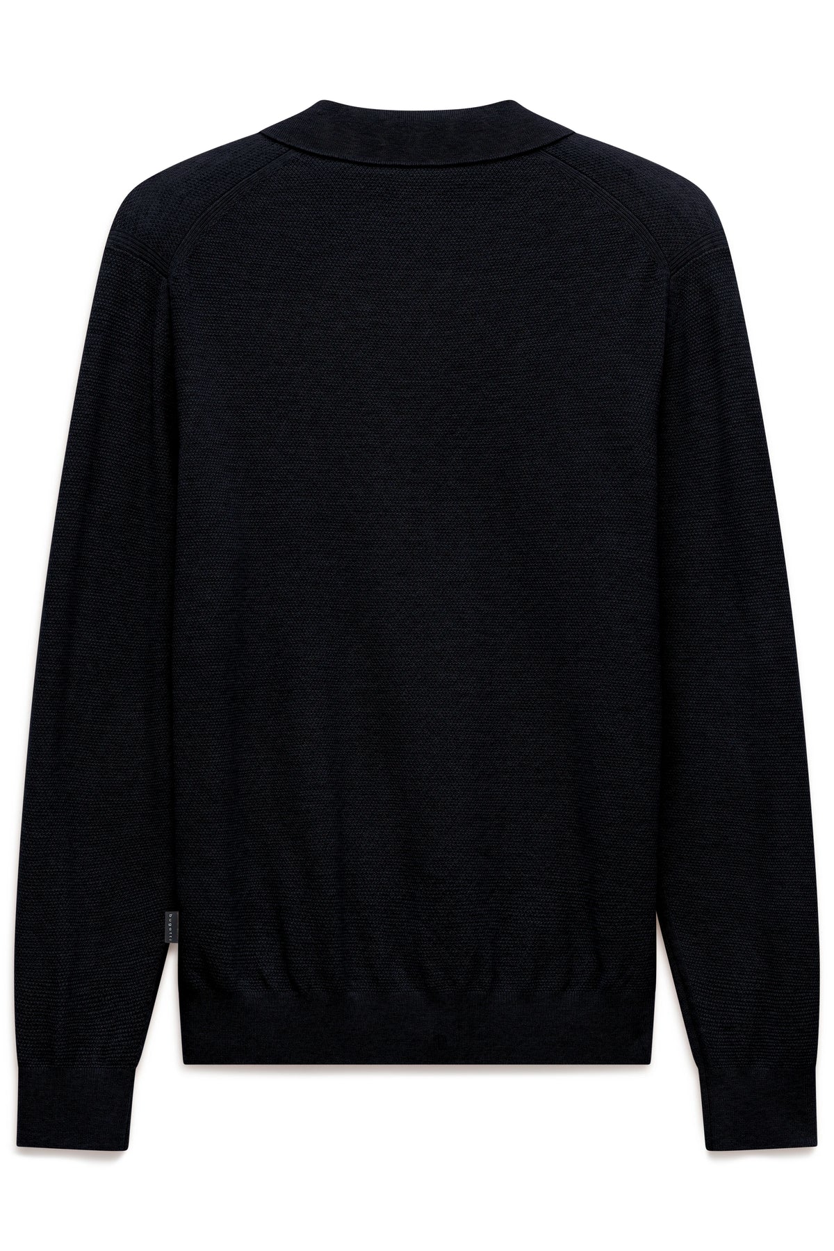 Schwarzer bugatti Langarm-Pullover mit Kragen, Büstenbild, zeitlos elegant und hochwertig.