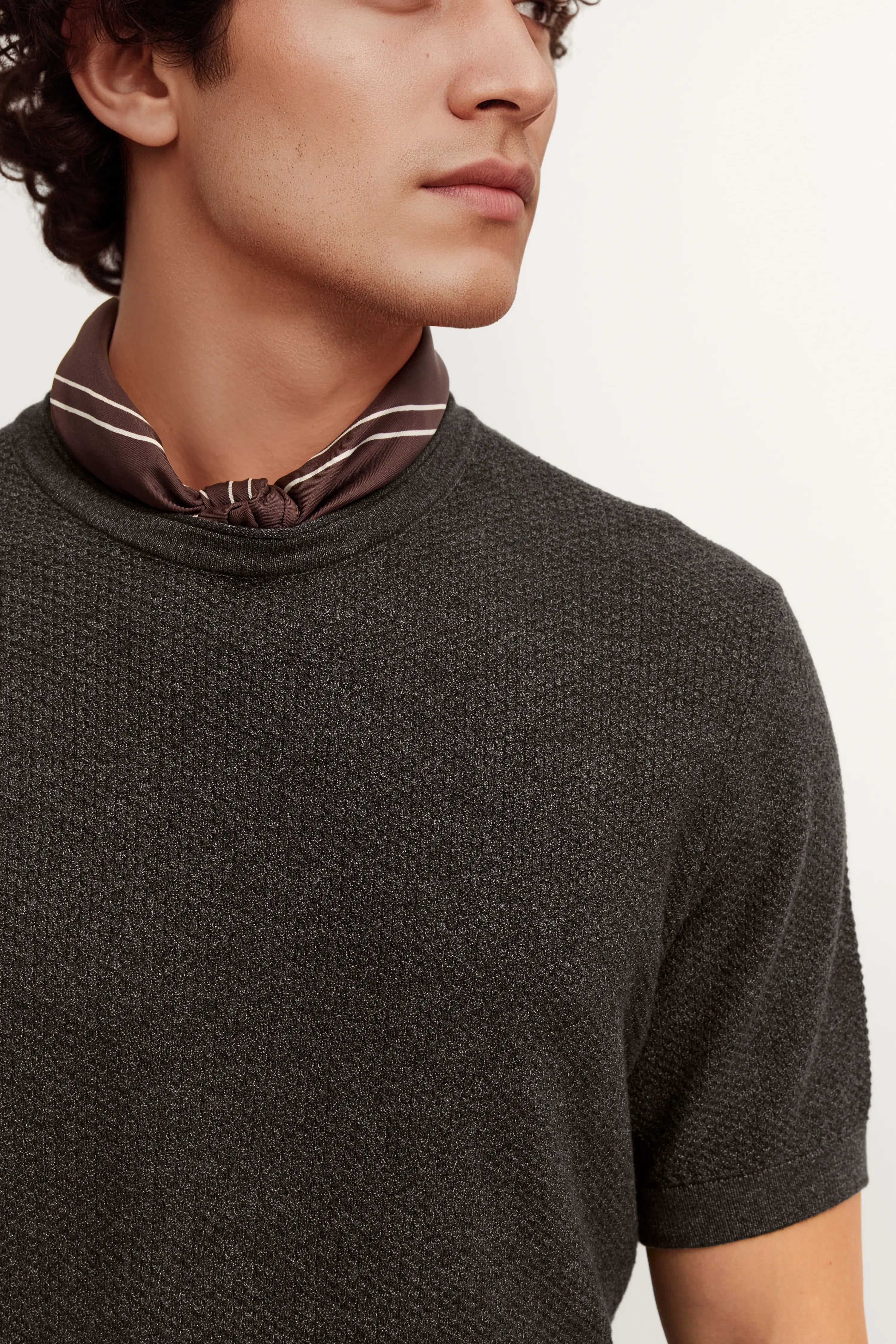 Braunes bugatti T-Shirt, legeres Design, ohne Muster. Büstenbild.