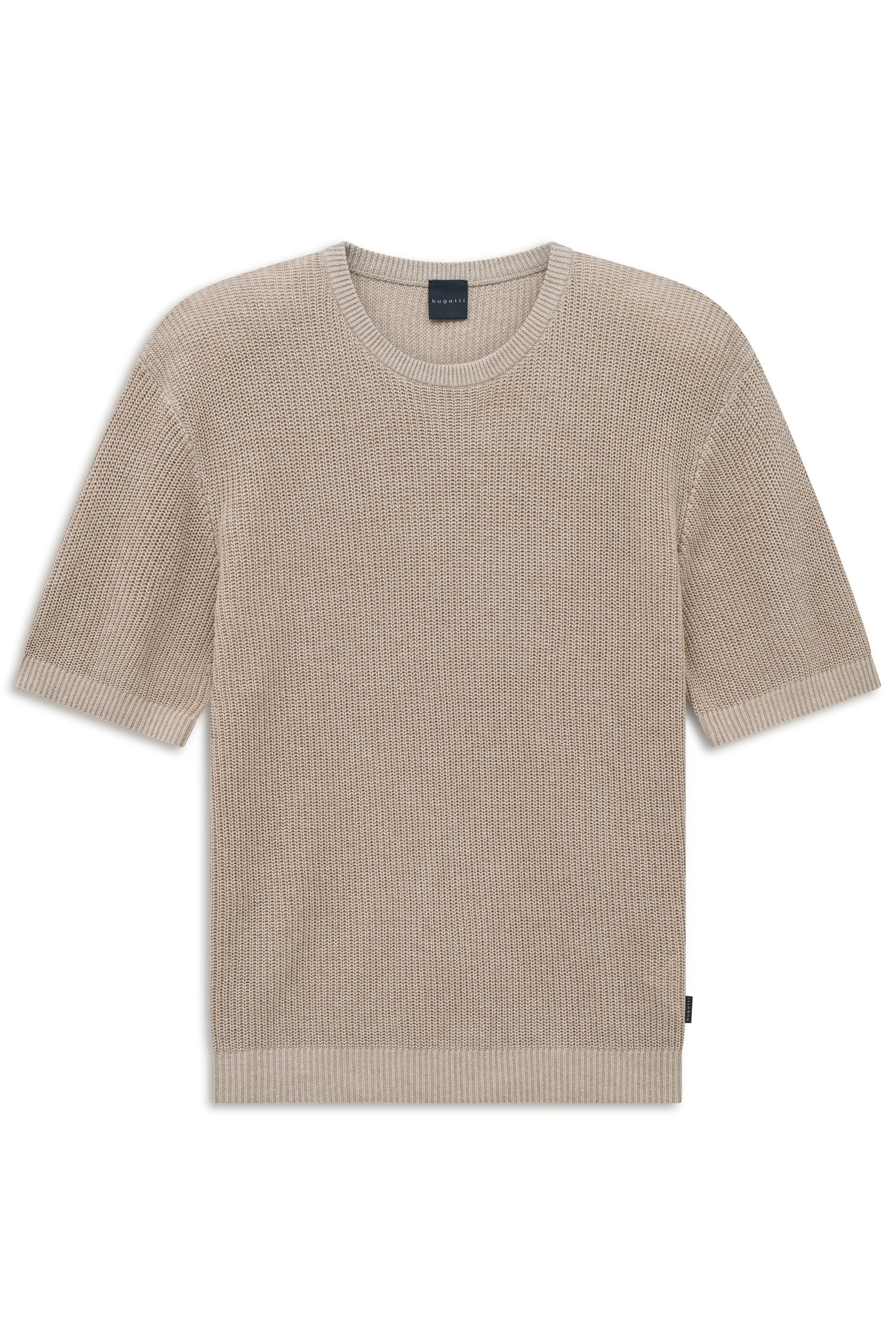 Bugatti beiger Strickpullover, kurzärmelig, Büstenbild, zeitloses Design.