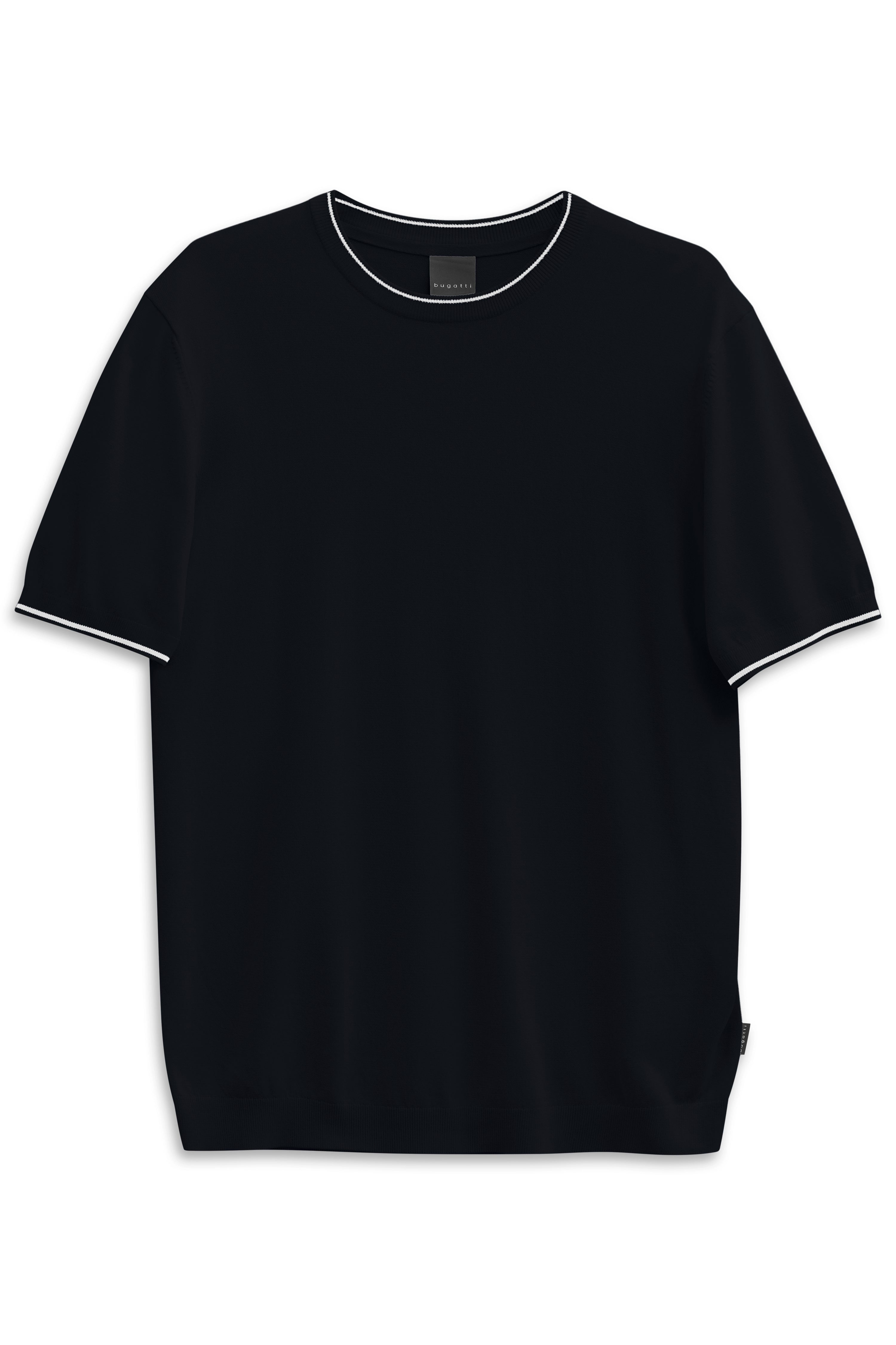 Black bugatti T-shirt with white details, casual bust view.