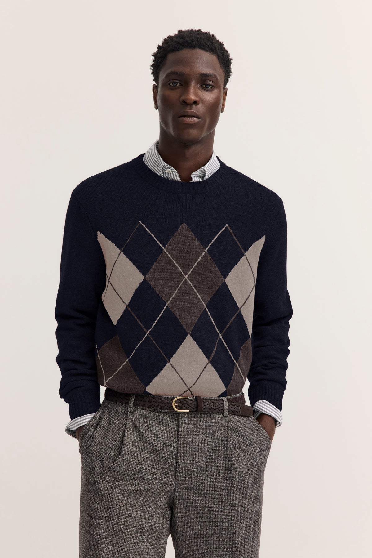 Knitted sweater in a mouliné effect in navy