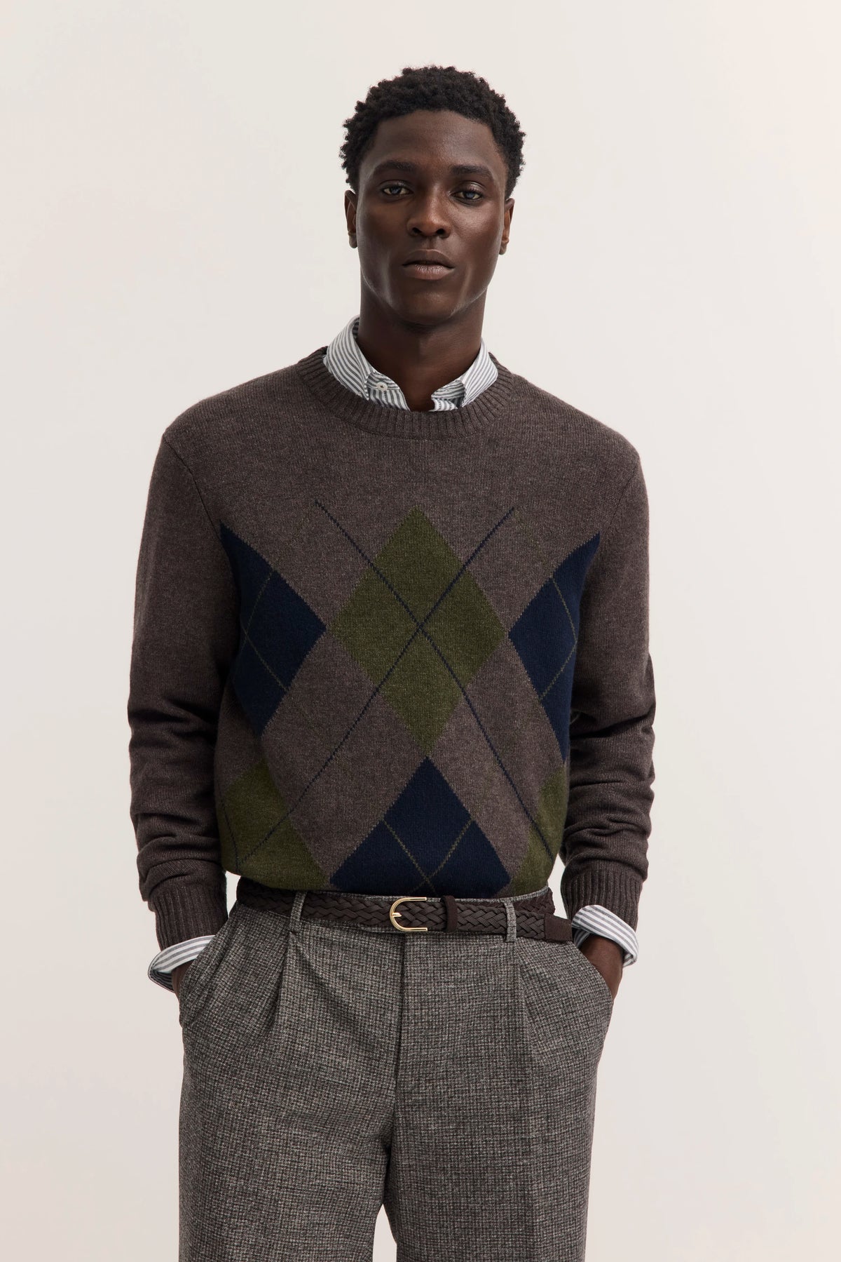 Knitted sweater in a mouliné effect in brown