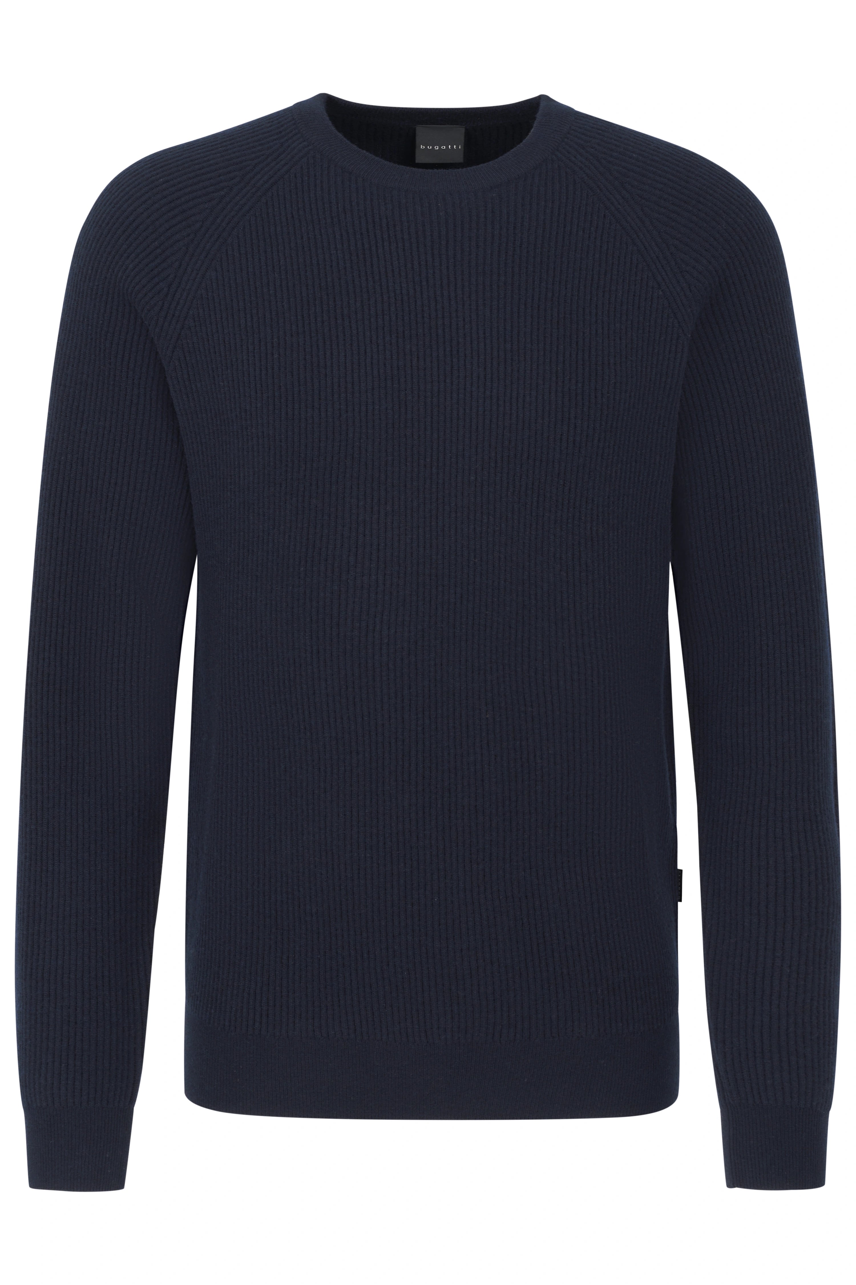 Bugatti Pullover in Navy, Rippenmuster, Büstenbild, klassisch und zeitlos.