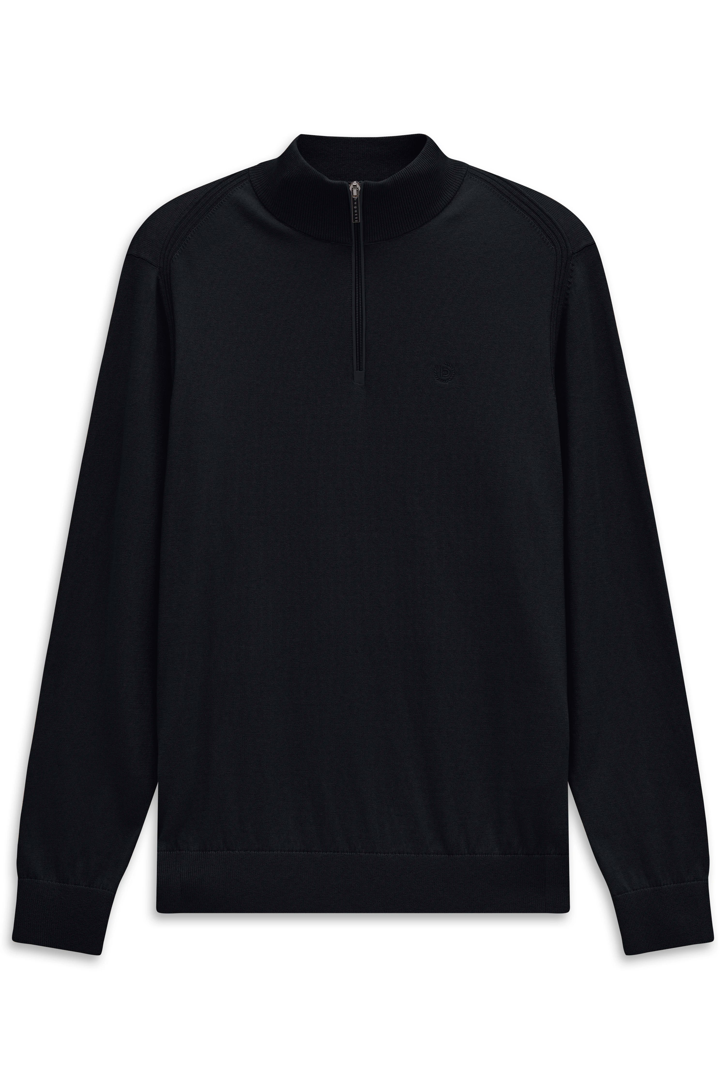 Schwarzer bugatti Pullover mit Reißverschluss, leger, zeitloses Design.
