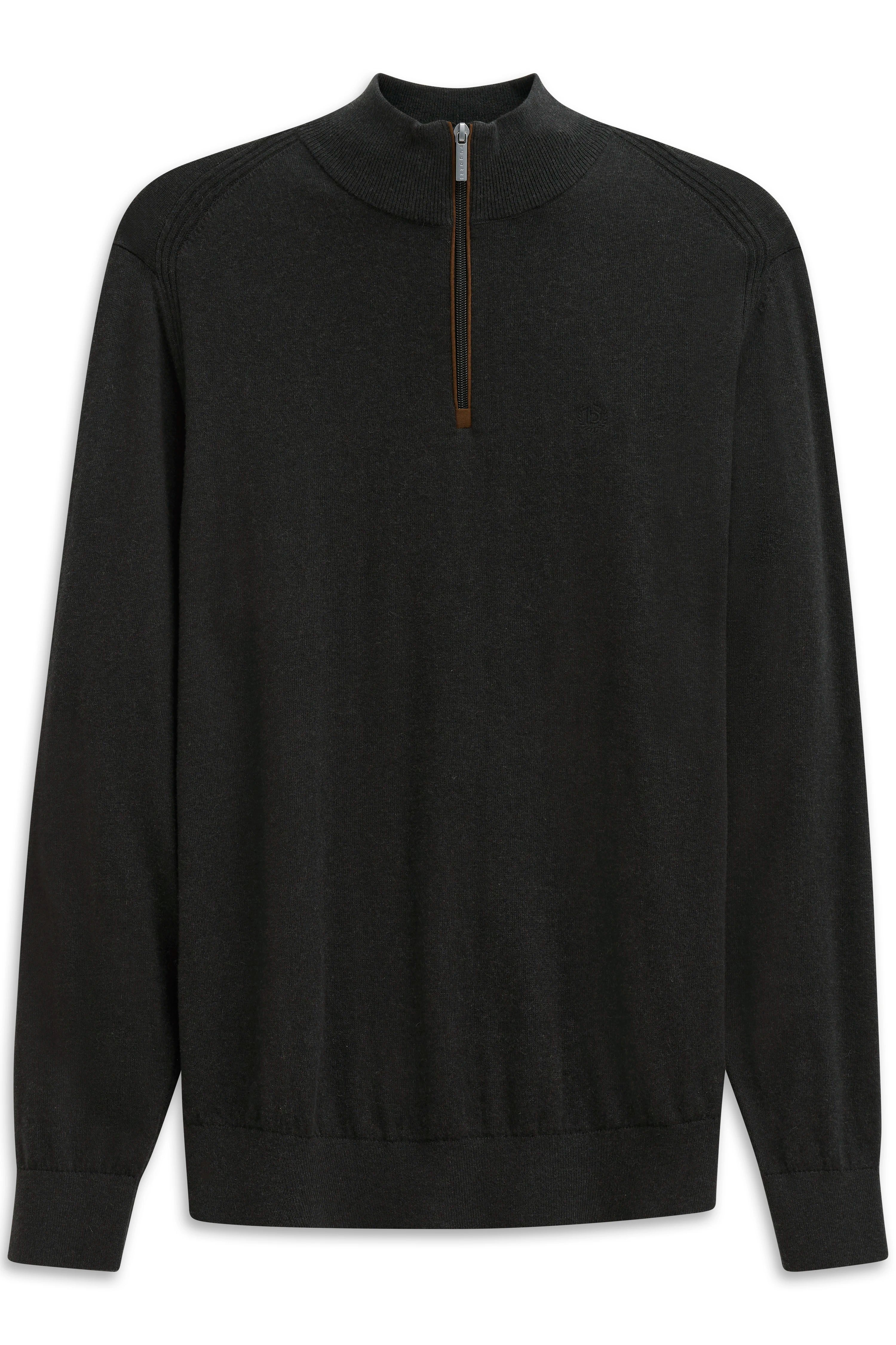 Dunkelgrauer bugatti Pullover mit Reißverschluss, Büstenbild.
