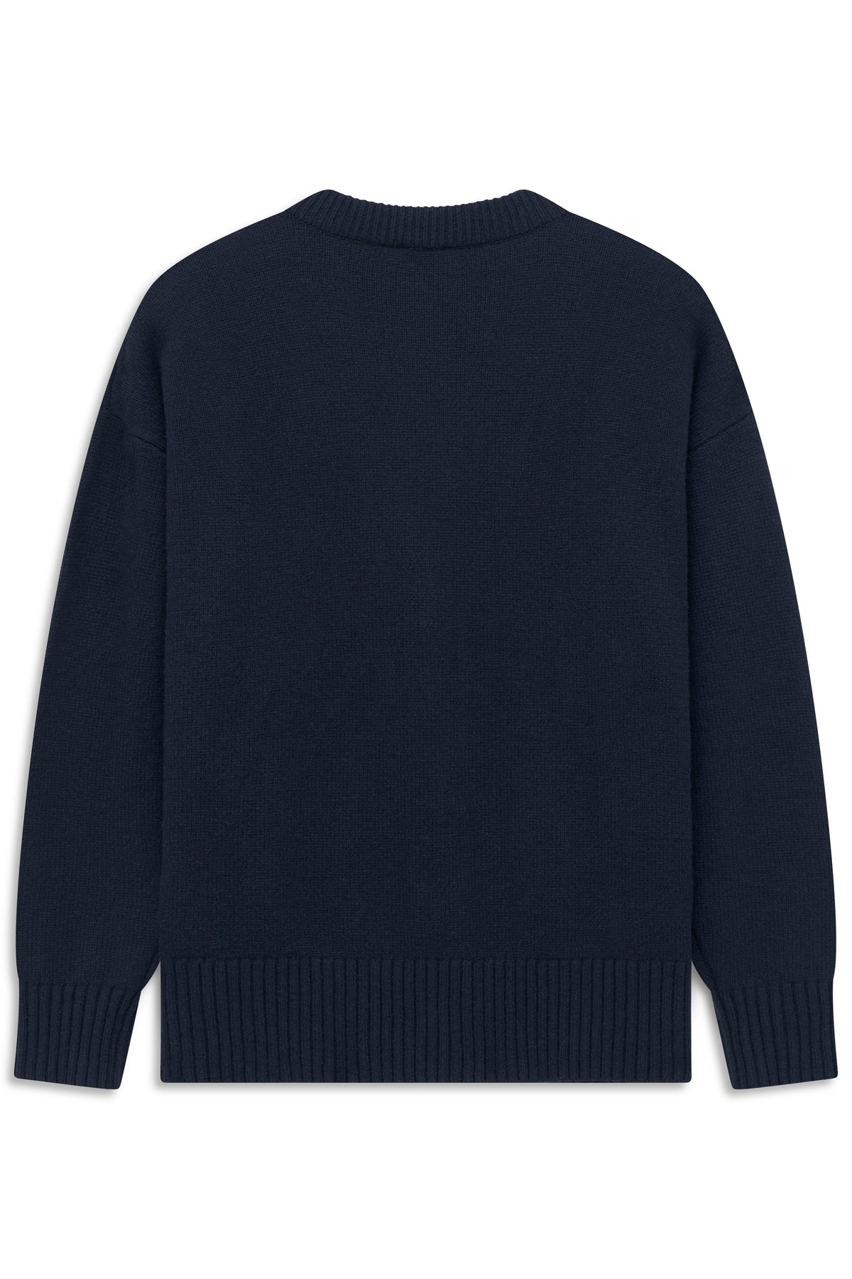 Dunkelblauer bugatti Pullover, Rückansicht, legeres Büstenbild, elegantes Design.