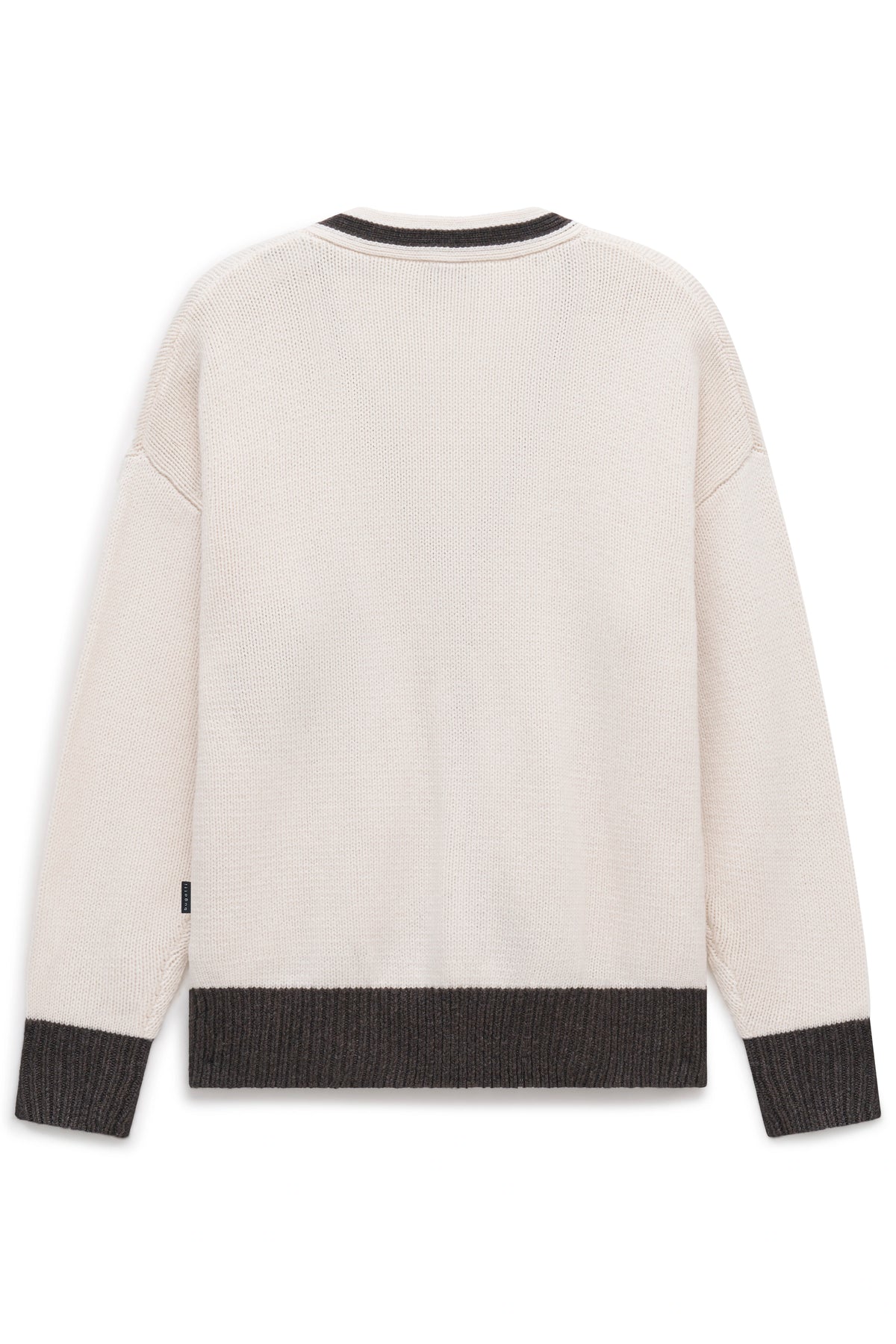 bugatti Strickpullover in Beige mit dunkelgrauen Bündchen, Büstenbild, hochwertig und stilvoll.