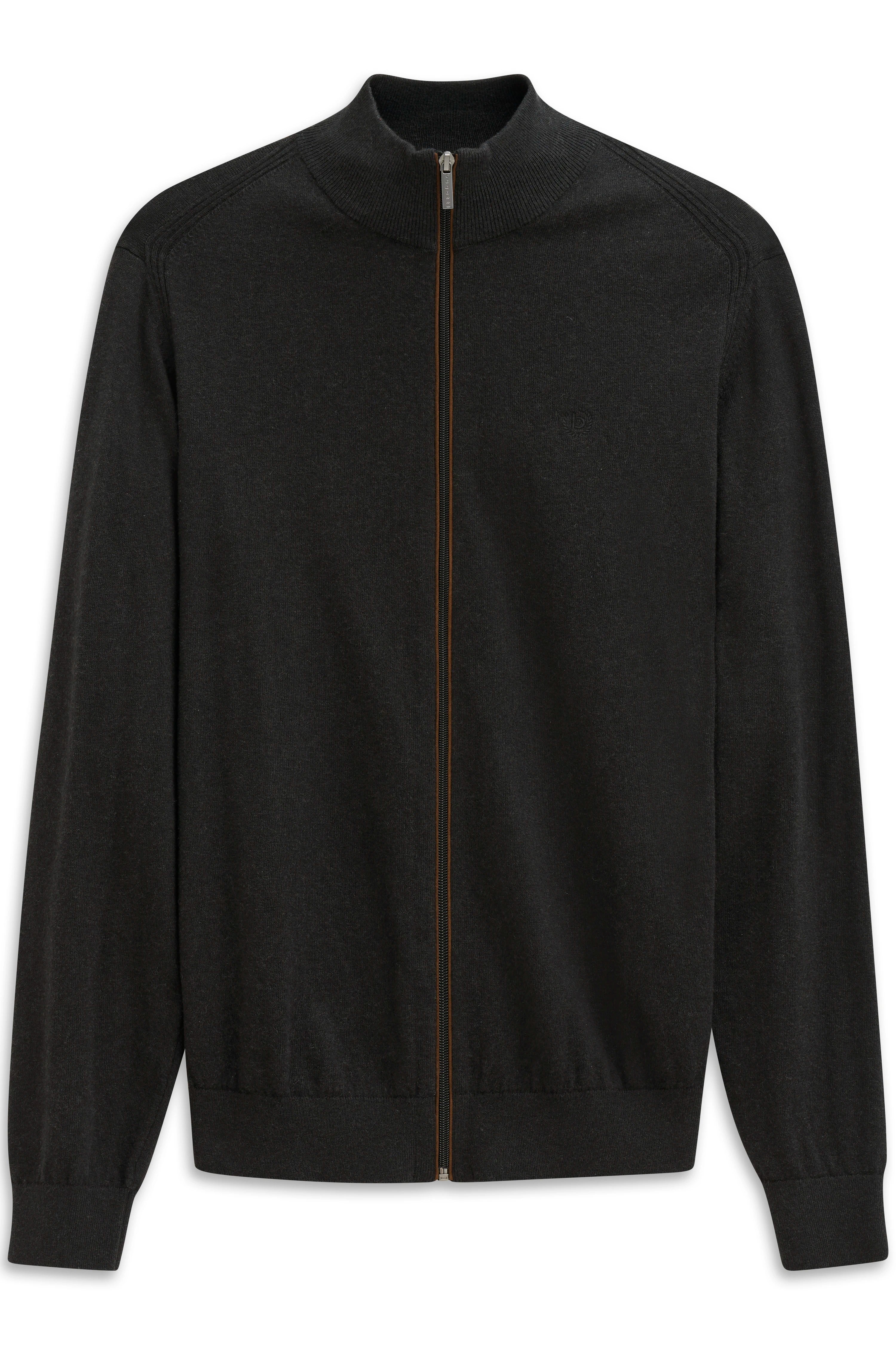 bugatti schwarzer Strick-Cardigan mit Reißverschluss, legeres Büstenbild, stilvoller Komfort.