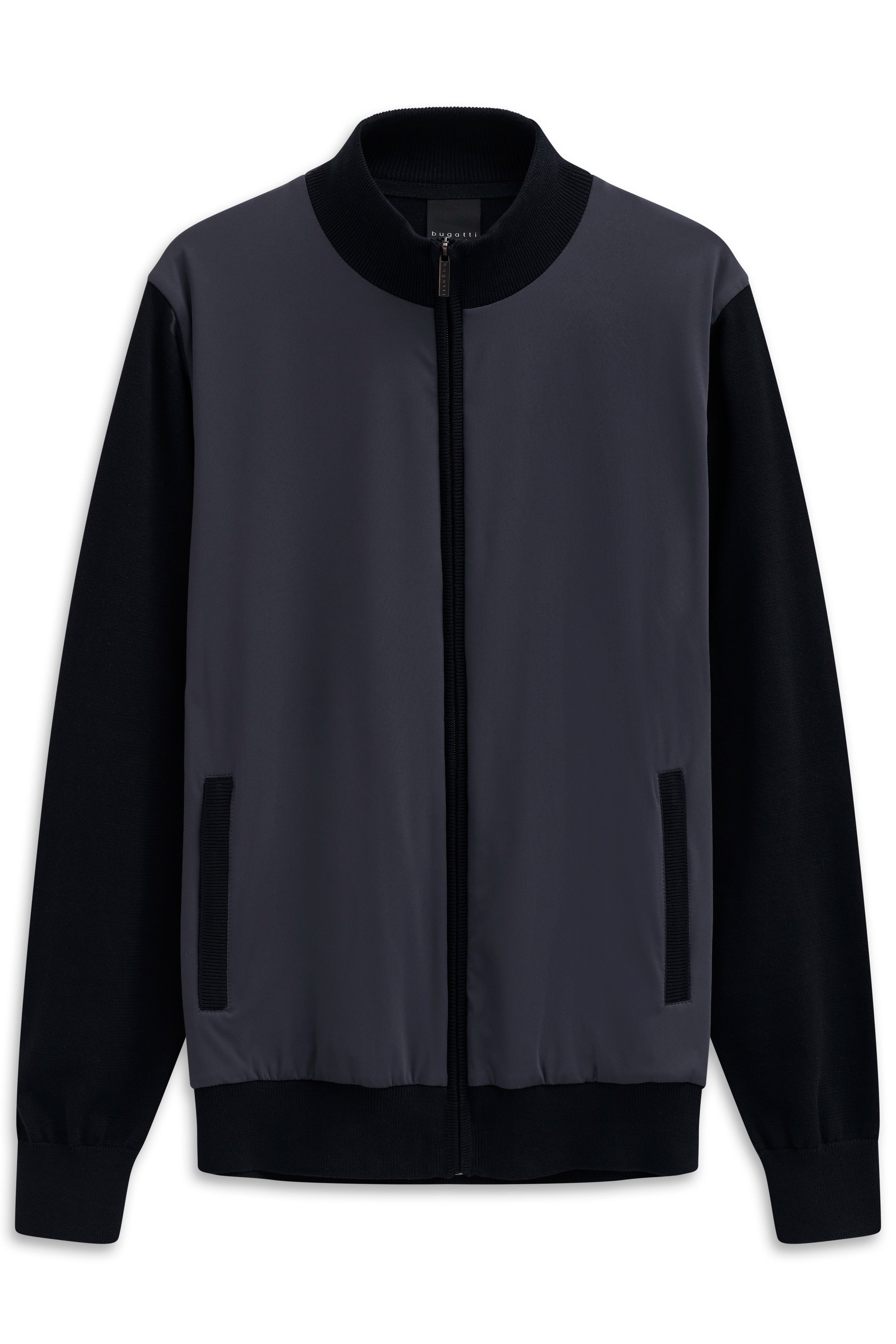 bugatti blouson, tweekleurig ontwerp in grijs en zwart, buste-afbeelding.