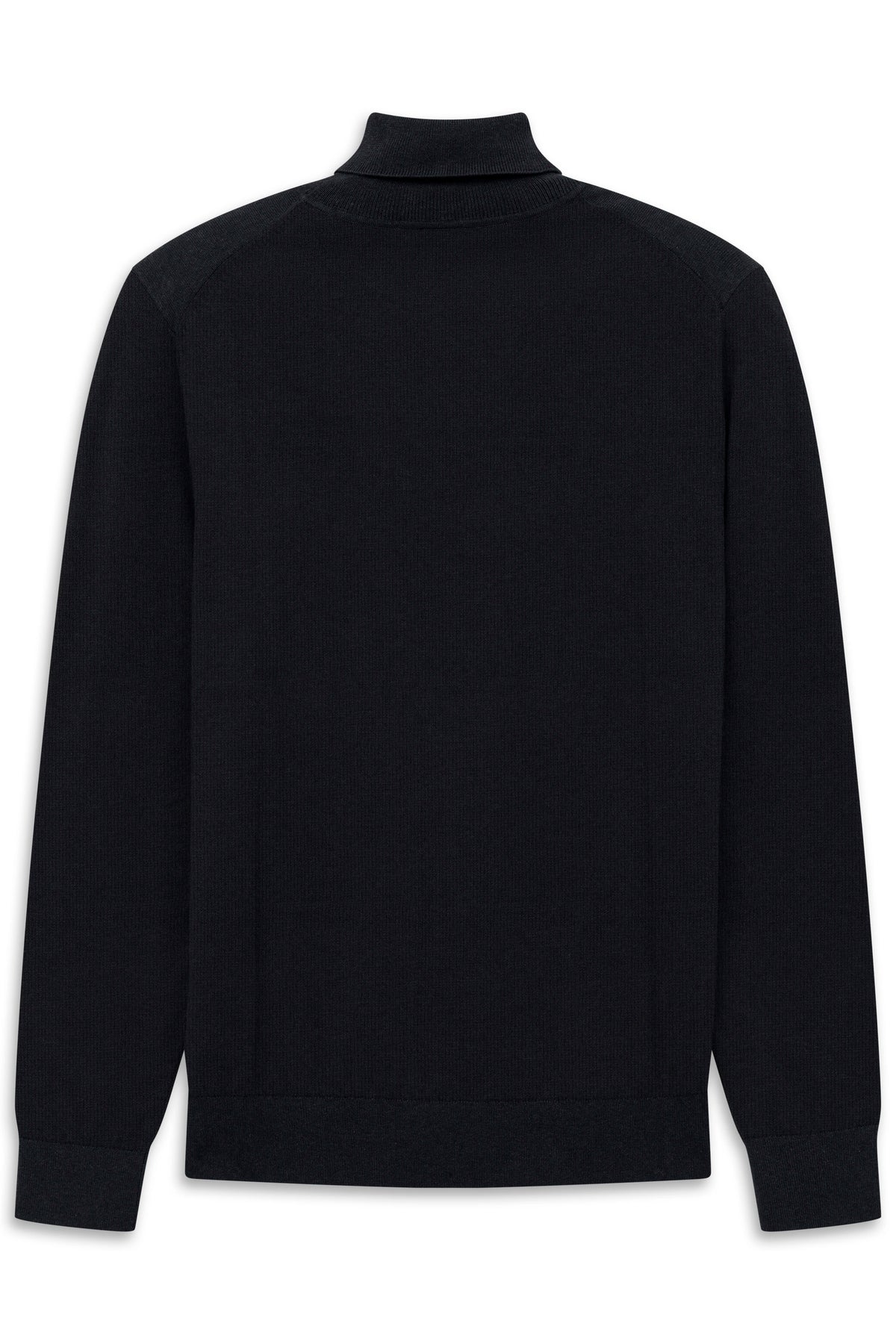Schwarzer bugatti Rollkragenpullover, Rückansicht, legeres Büstenbild.