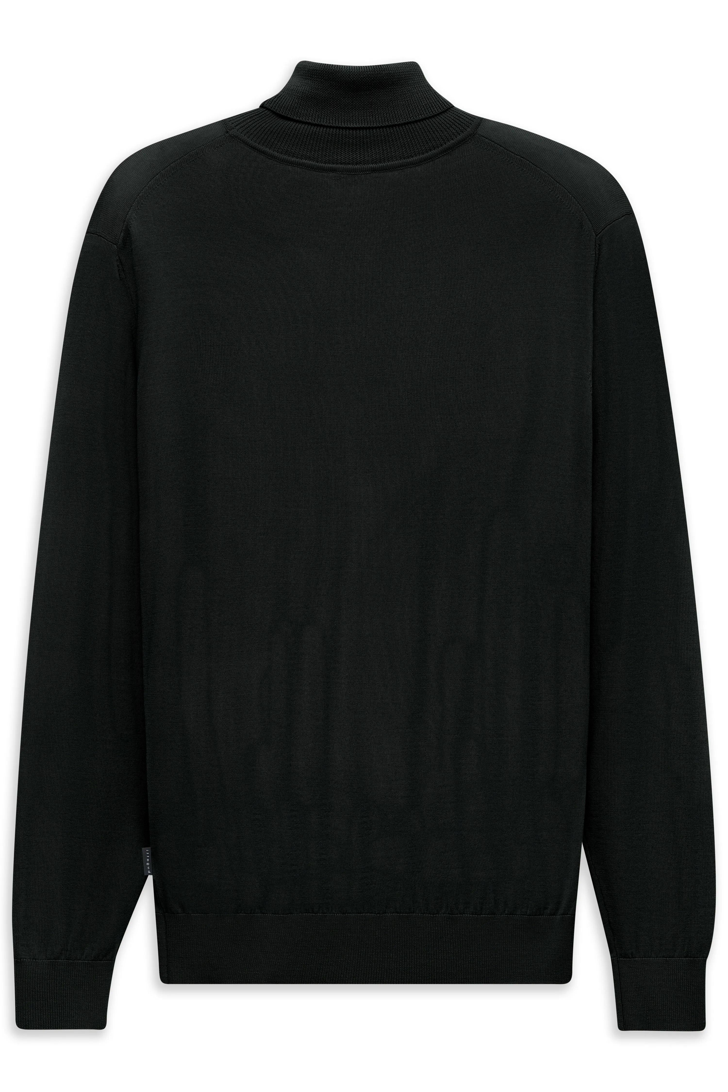 Schwarzer bugatti Rollkragenpullover, Büstenbild, minimalistisch und zeitlos elegant.