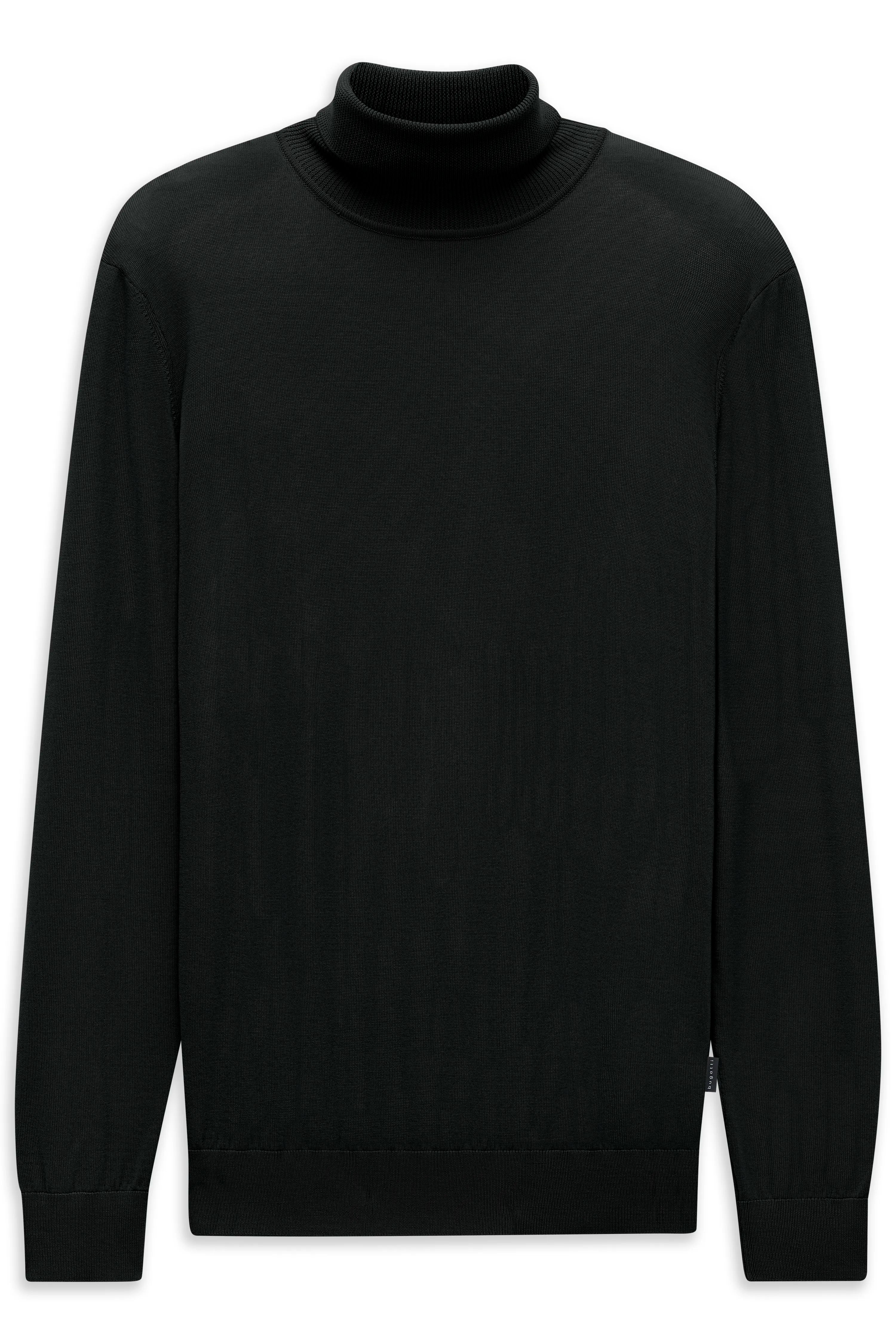 Schwarzer Rollkragenpullover von bugatti, klassisches Design, Büstenbild.