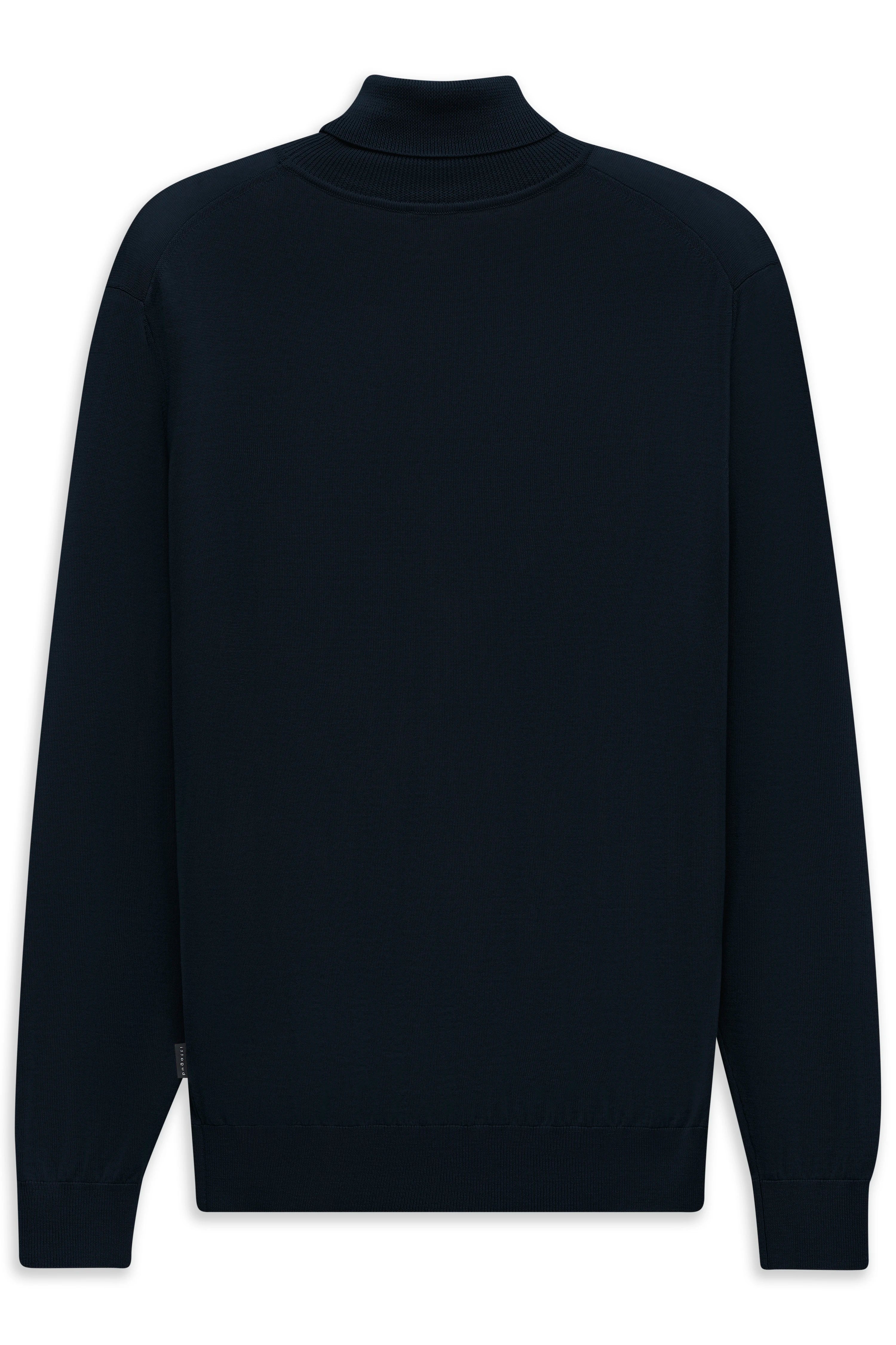 Dunkelblauer bugatti Rollkragenpullover, Büstenbild, Rückseiteansicht.