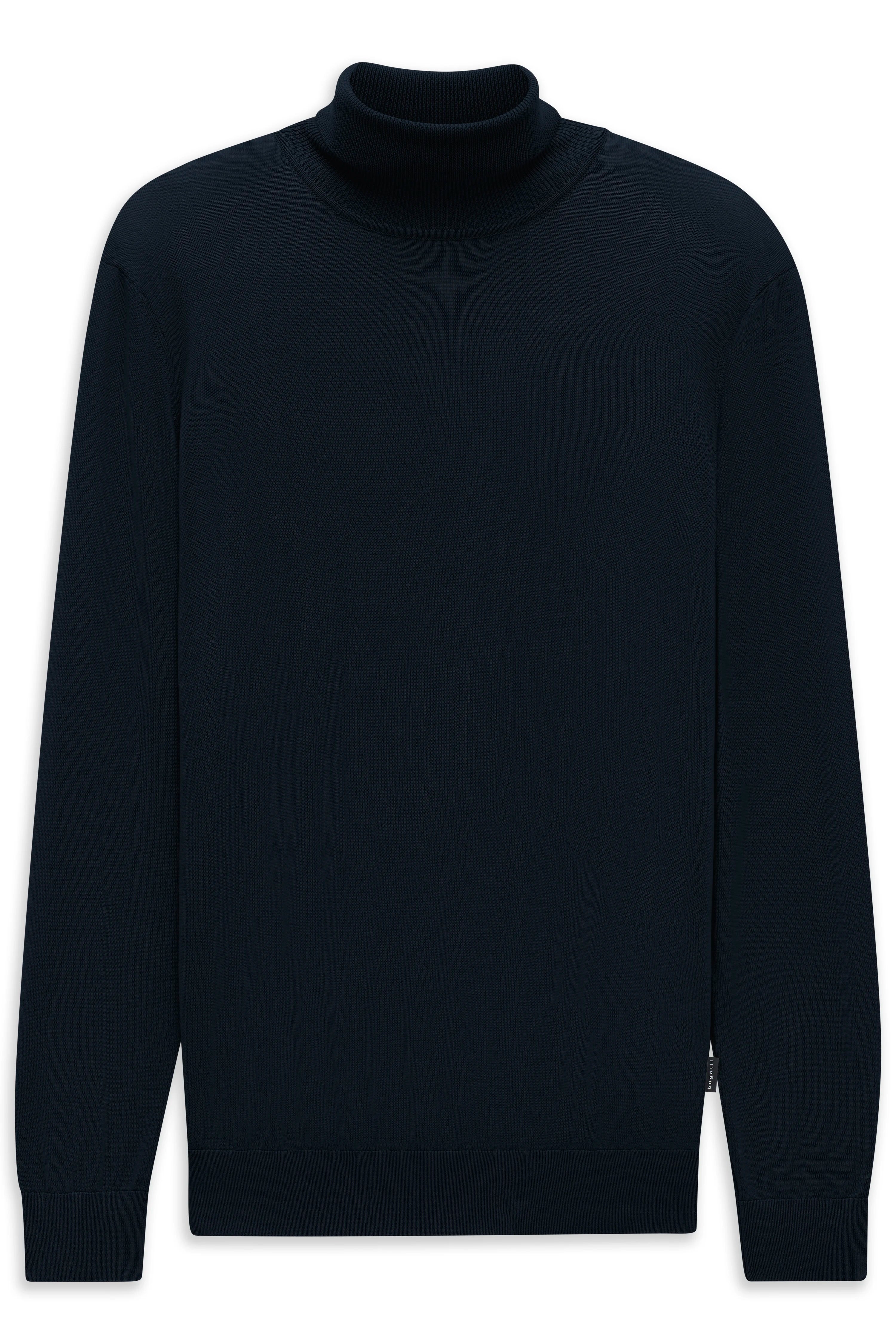 Schwarzer Rollkragenpullover von bugatti, legeres Büstenbild, zeitloser Stil.